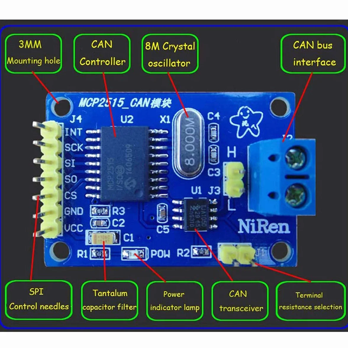 MCP2515 TJA1050 CAN Bus Moduł Odbiornika Kontrolera SPI 5V DC z Liniami Dupont do Arduino