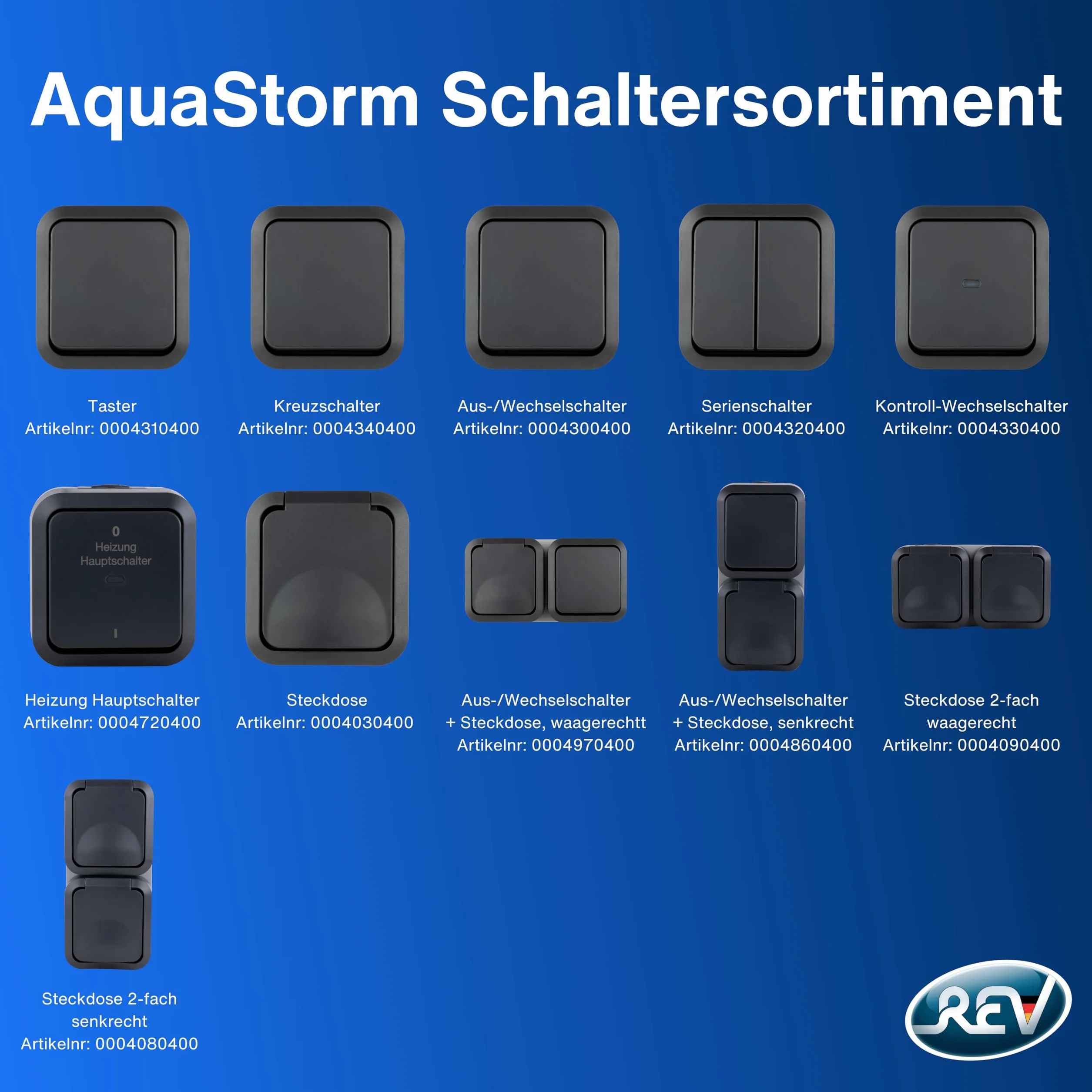 REV - AquaStorm, przełącznik kontrolny, do wilgotnych pomieszczeń IP55, jednobiegunowy, natynkowy, 230 V, 10 A, antracyt