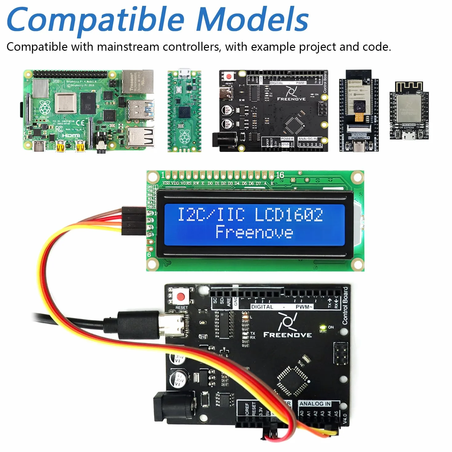 Freenove I2C IIC LCD 1602 Module TWI Serial 16x2 Display Compatible with Arduino Raspberry Pi Pico ESP32 ESP8266