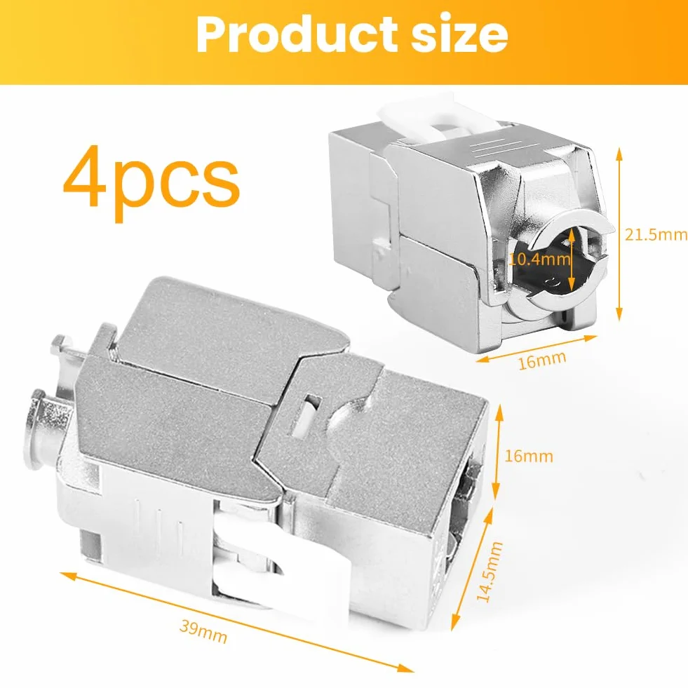 4 sztuki CAT 7 Keystone RJ45 moduł gniazdo do kabla LAN 10 Gbit/s do 1000 MHz AWG 22-25 beznarzędziowe LSA w pełni ekranowane gniazdo montażowe STP RJ45 zacisk tnący pasuje do gniazda sieciowego i