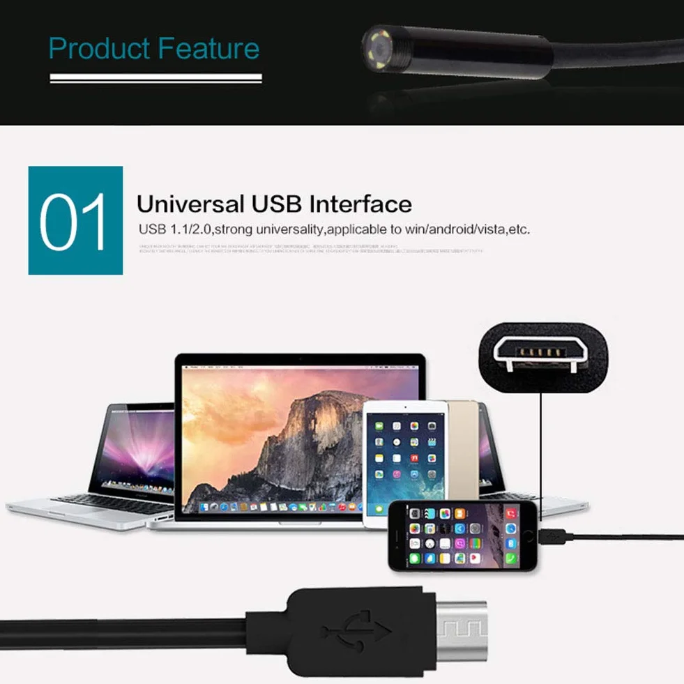 Endoskop 7 mm 2 m wodoszczelny 6 LED Android mini USB endoskop