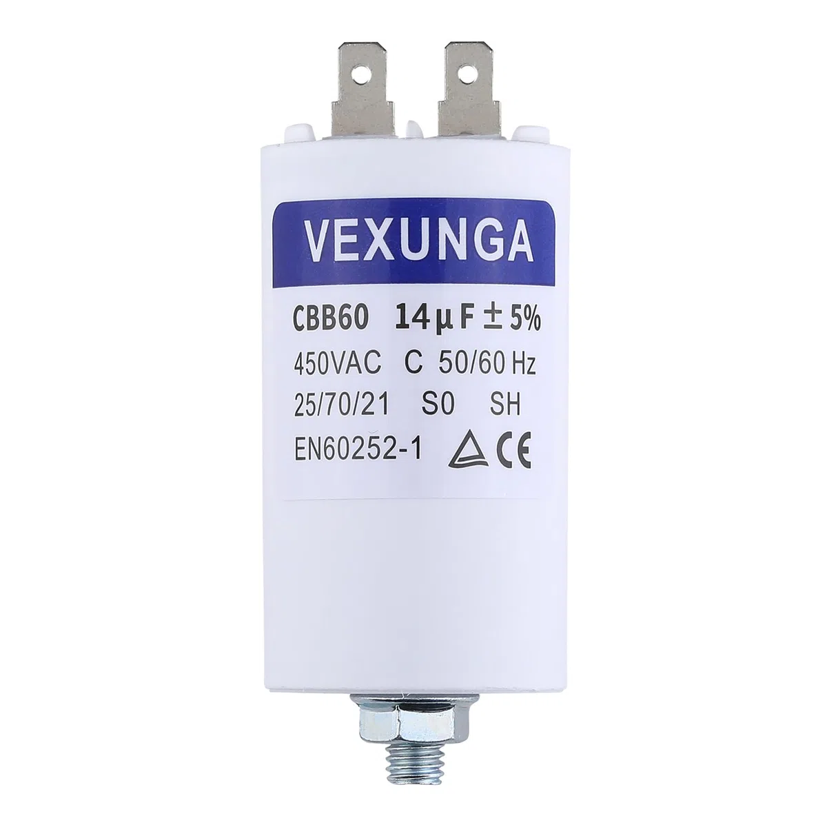 VEXUNGA Kondensator rozruchowy silnika 14uF 450 V CBB60 kondensatory rozruchowe 14 MFD 450VAC 40x70MM Złącze M8 14µF 50/60 Hz do pralki basenowej pompy basenowej