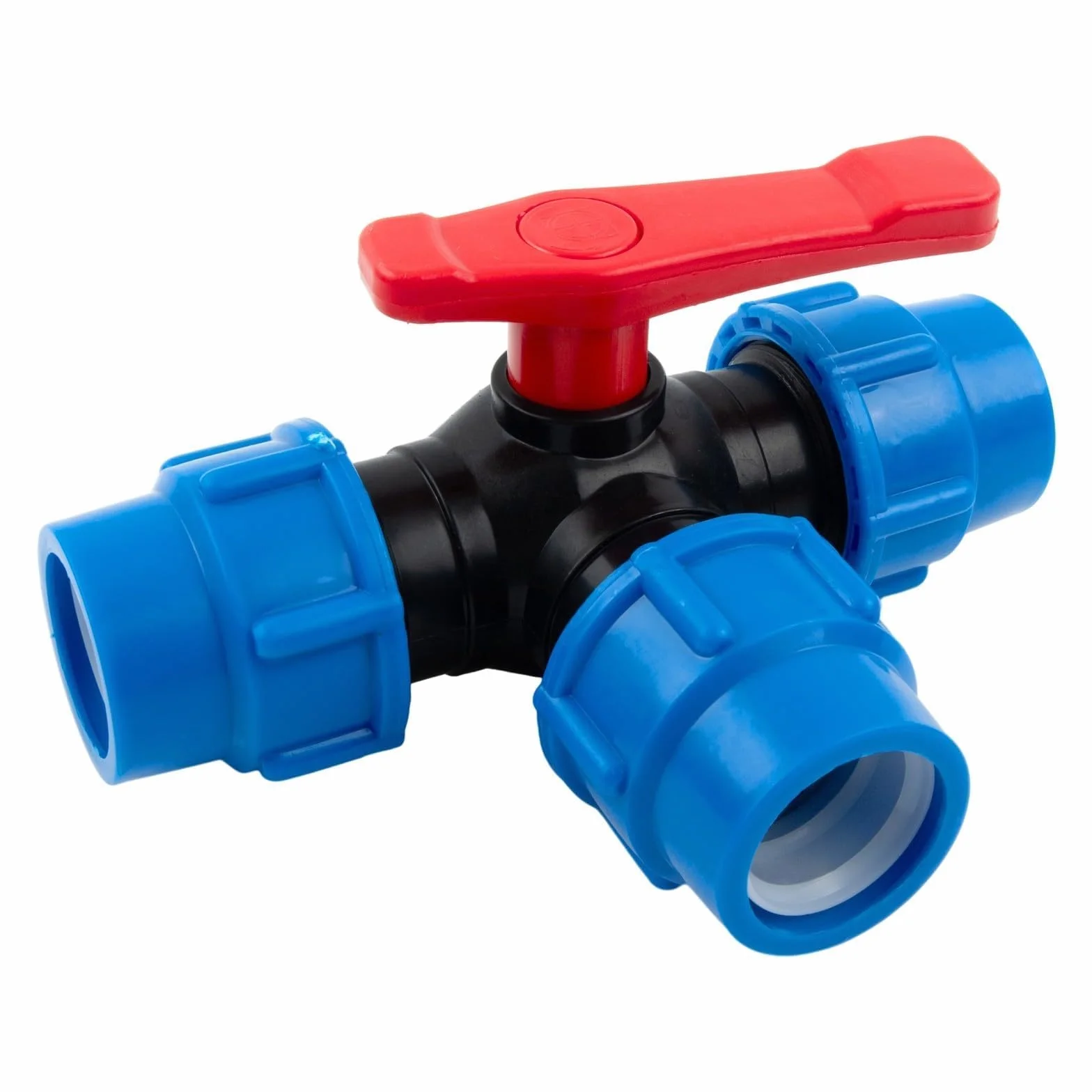 Trójdrożny zawór kulowy PE szybkie połączenie rura wąż ogrodowy typ T złącze do nawadniania 25mm