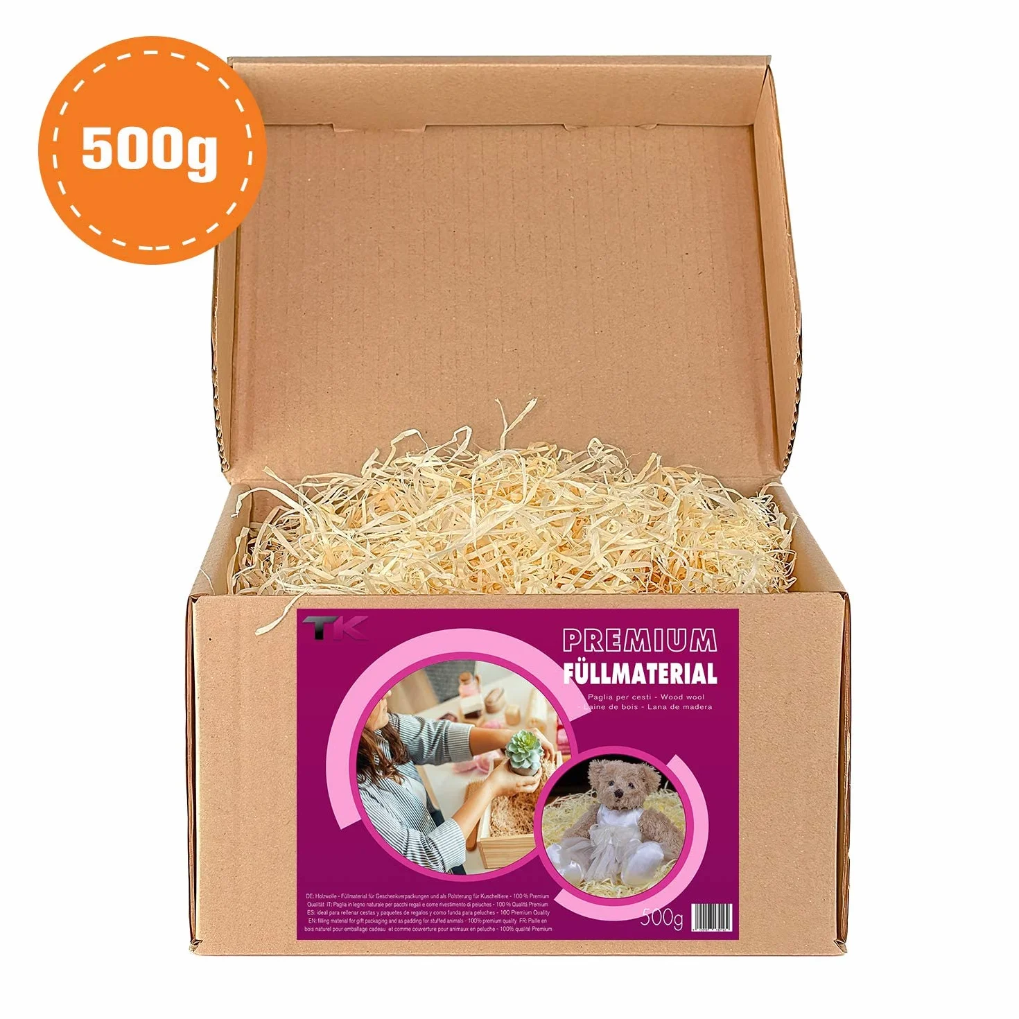 Wypełnienie do paczek 500 g wełny drzewnej naturalna trawa wielkanocna dekoracyjna słomka