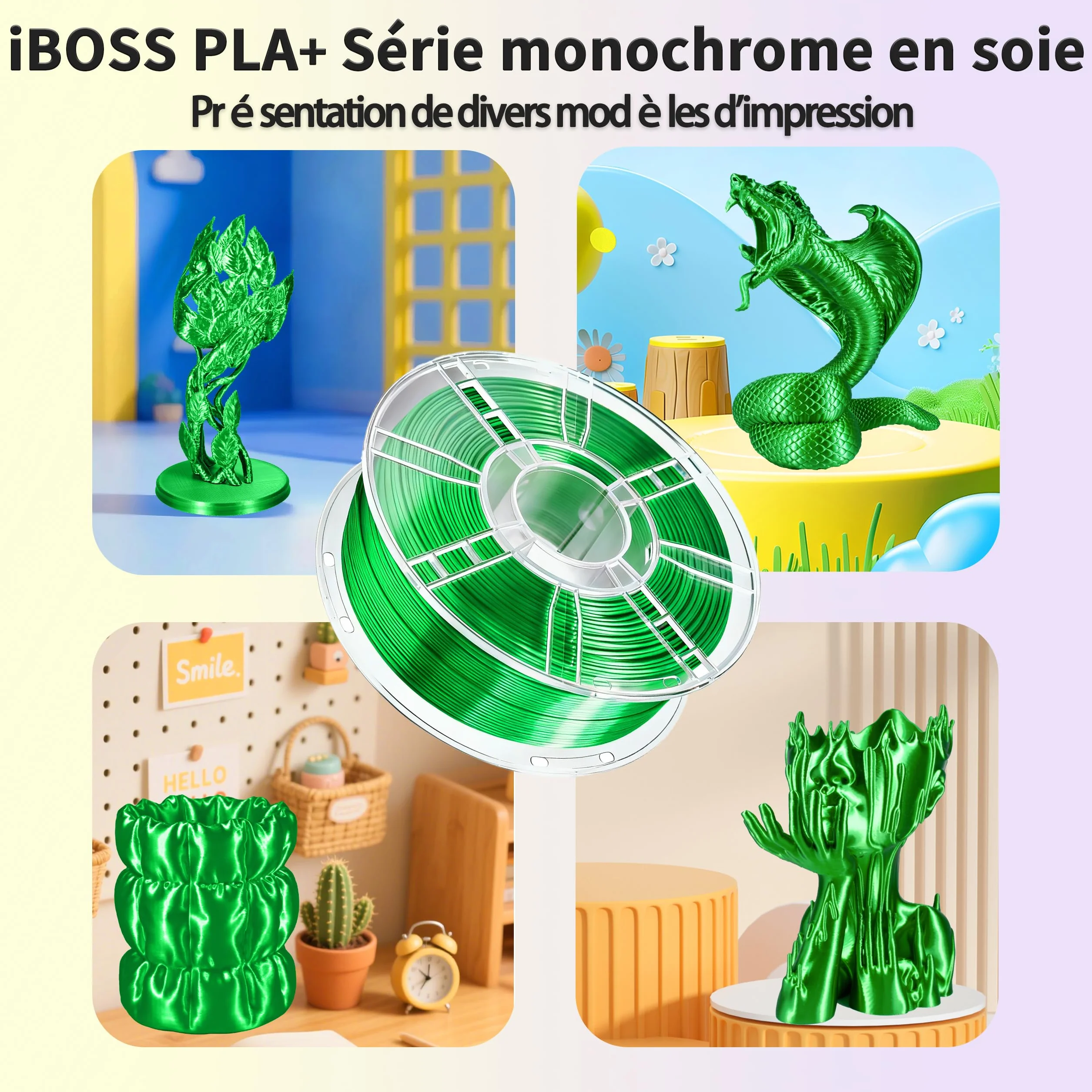 iBOSS Silk PLA+ filament 1,75 mm dokładność wymiarowa ±0,02 mm szpula 1 kg Jedwabisty zielony