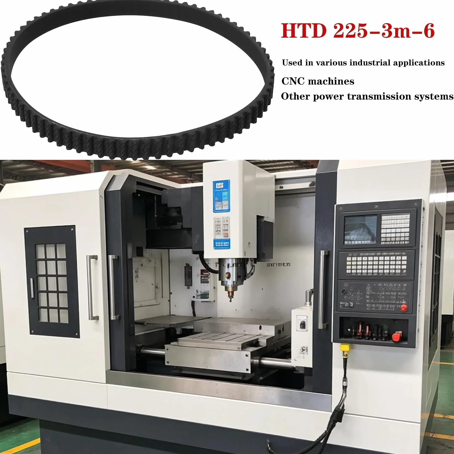 4 szt. HTD 225-3M-6 gumowe paski rozrządu 75 zębów, podziałka 225 mm długość x 6 mm szerokość x wysokość 2,4 mm, zamknięte koło pasowe pasek rozrządu