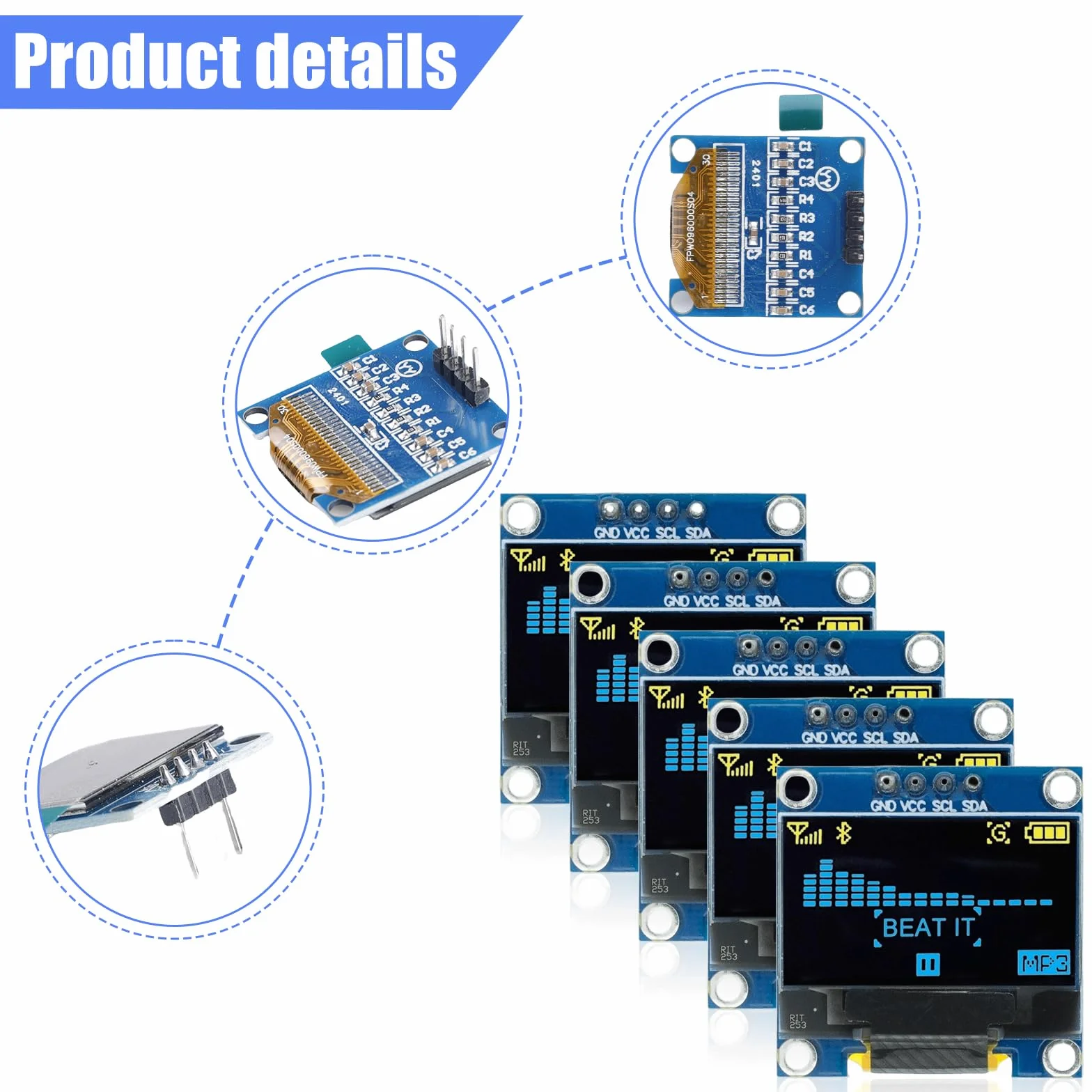 5 sztuk wyświetlacza OLED, wyświetlacz OLED o przekątnej 0,96", wyświetlacz OLED 128 x 64 pikseli, wyświetlacz OLED, serial, samoświecąca płyta wyświetlacza, wyświetlacz OLED IIC, panel wyświetlacza