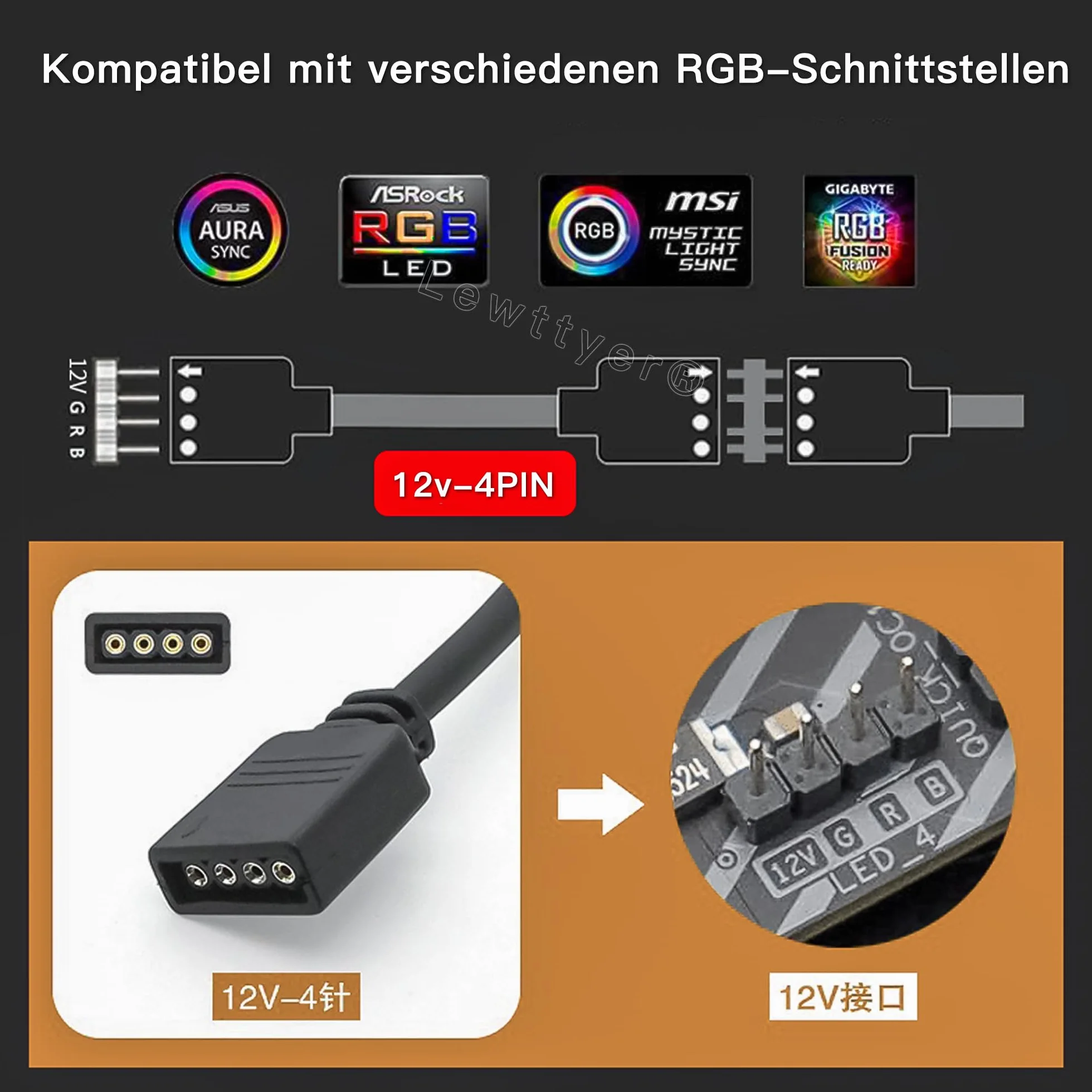 Lewttyer 4-pinowy rozdzielacz Y kabel 1 do 2 pasków LED, wtyczka 4-biegunowa, rozdzielacz RGB, czarny, 30 cm (6 szt.)