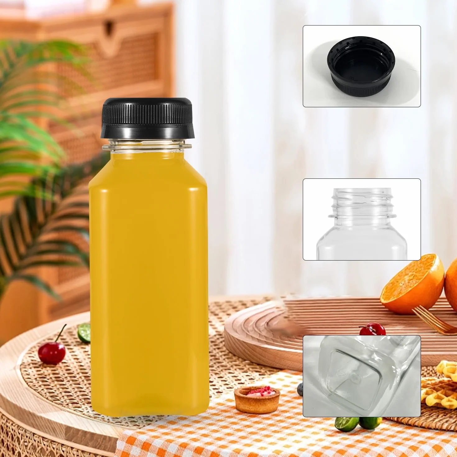 10 szt. plastikowych butelek na sok 250 ml z pokrywkami zabezpieczającymi przed manipulacją, puste plastikowe butelki wielokrotnego użytku, pojemniki na mleko, wodę, napoje