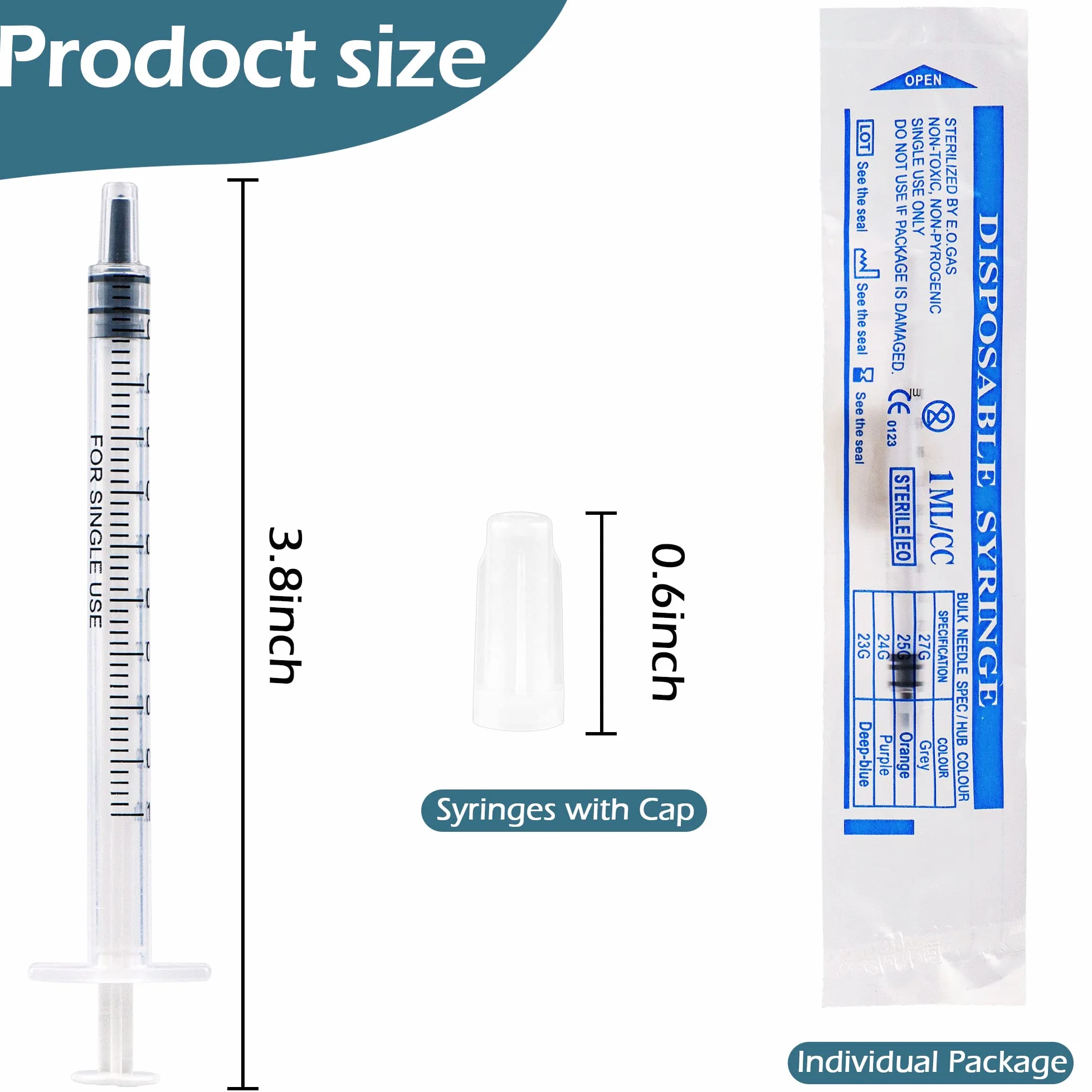 50 szt. strzykawek 1 ml z nasadką (bez igły), strzykawka z tworzywa sztucznego, jednorazowe strzykawki do pomiaru płynów, laboratoriów naukowych, karmienia zwierząt domowych