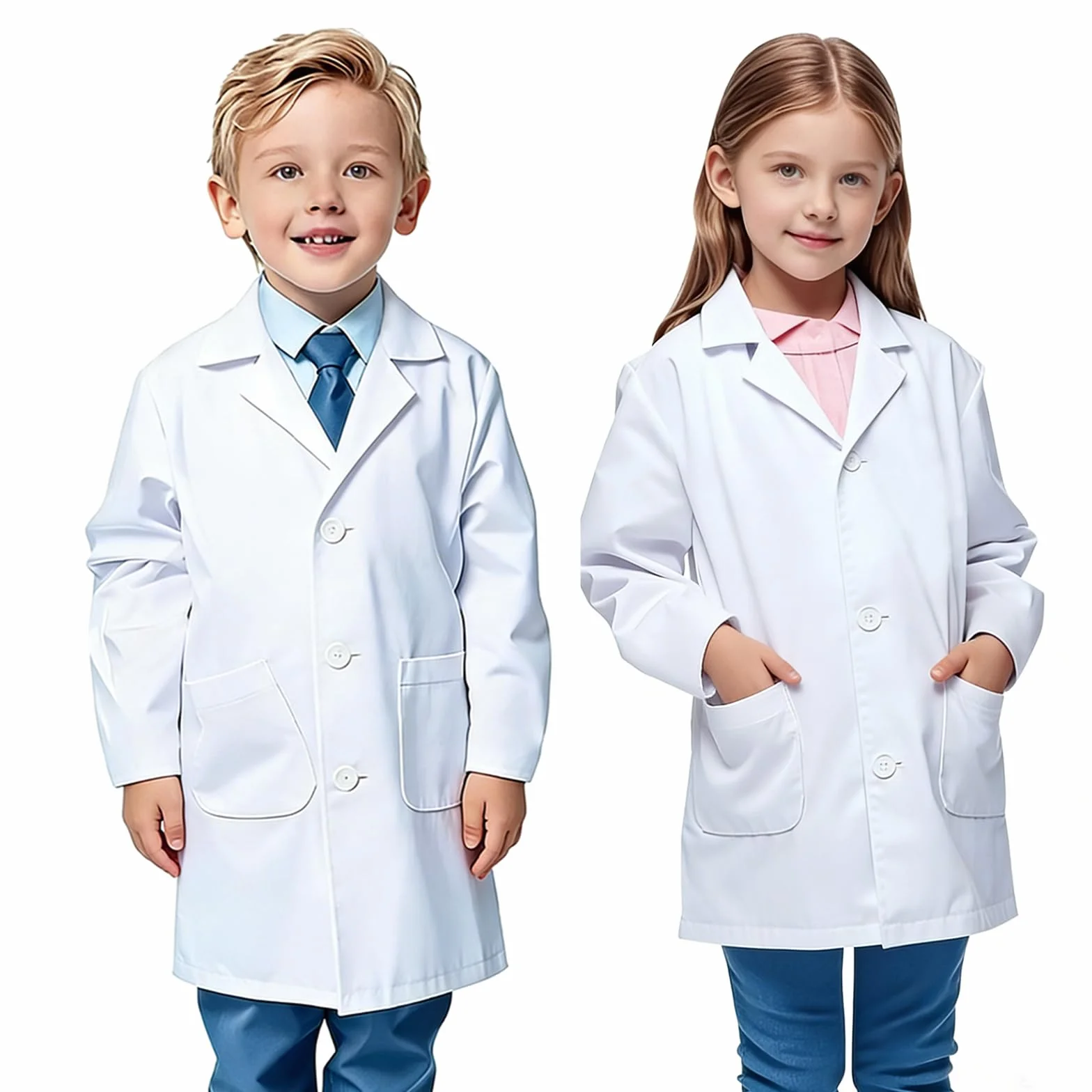 Kostium lekarza dla dzieci, fartuch laboratoryjny, 4-częściowy kostium lekarski dla dzieci, z gogle, dowód osobisty, powiększenie, kostium naukowca dla dzieci na Halloween, biały, M