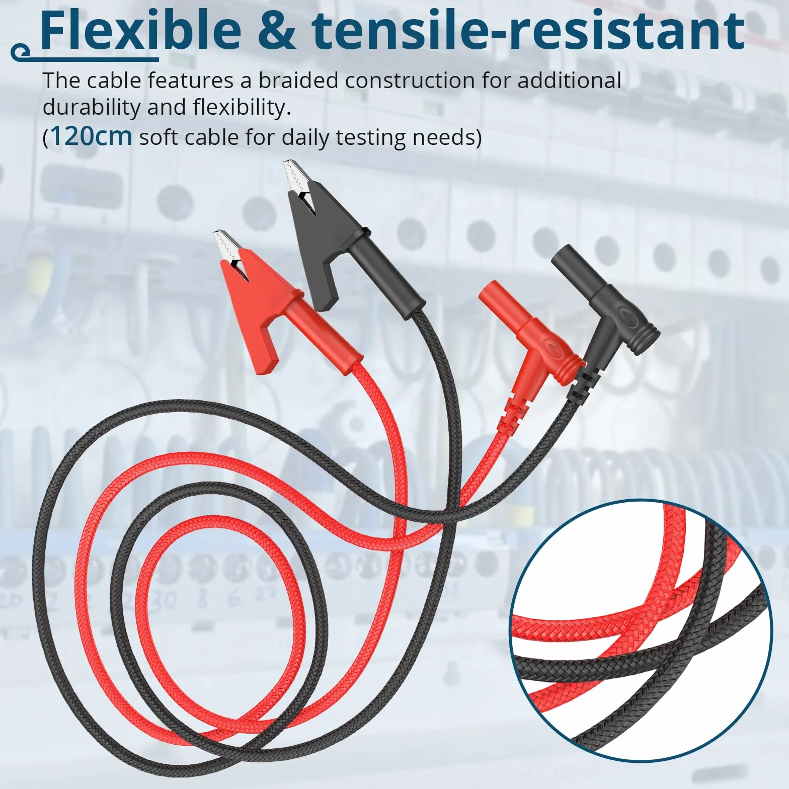 Kabel kontrolny z wtyczką bananową i zaciskiem krokodylkowym 120 cm 20 A 1000 V do multimetru izolowany czerwono-czarny