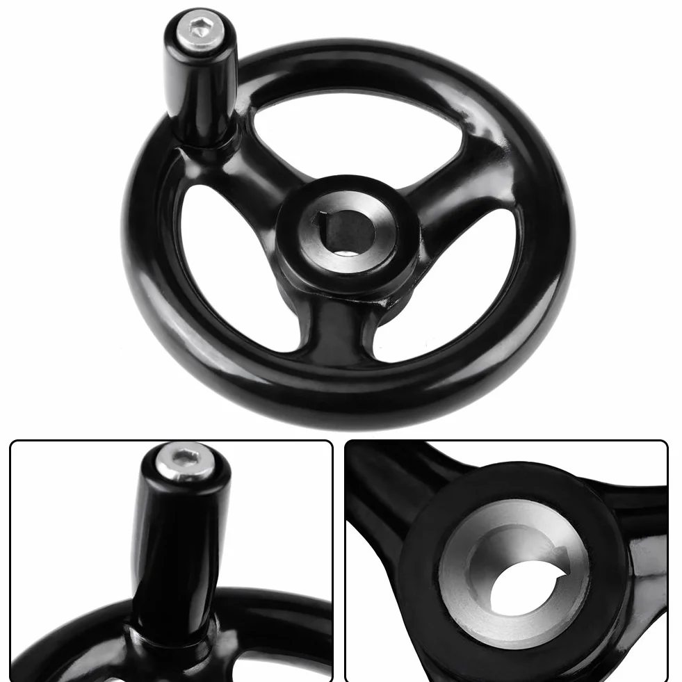 Broco Koło ręczne, 1 szt. 12 * 100 mm czarne okrągłe 3 szprychy młynek ręczny bakelit plastikowa tokarka izolacyjna ręczna antypoślizgowa do tokarki narzędzie do frezowania tokarki