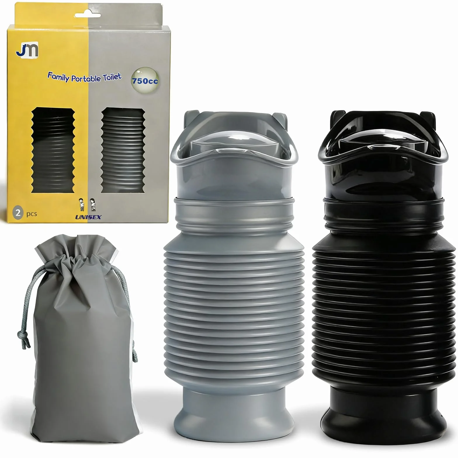 Topcloud Pisuar termokurczliwy, 2 sztuki, 750 ml, dla mężczyzn, kobiet, przenośna toaleta, nocnik, butelka na mocz, wielokrotnego użytku, awaryjny pisuar na kemping, samochód, podróż, korki i kolejki