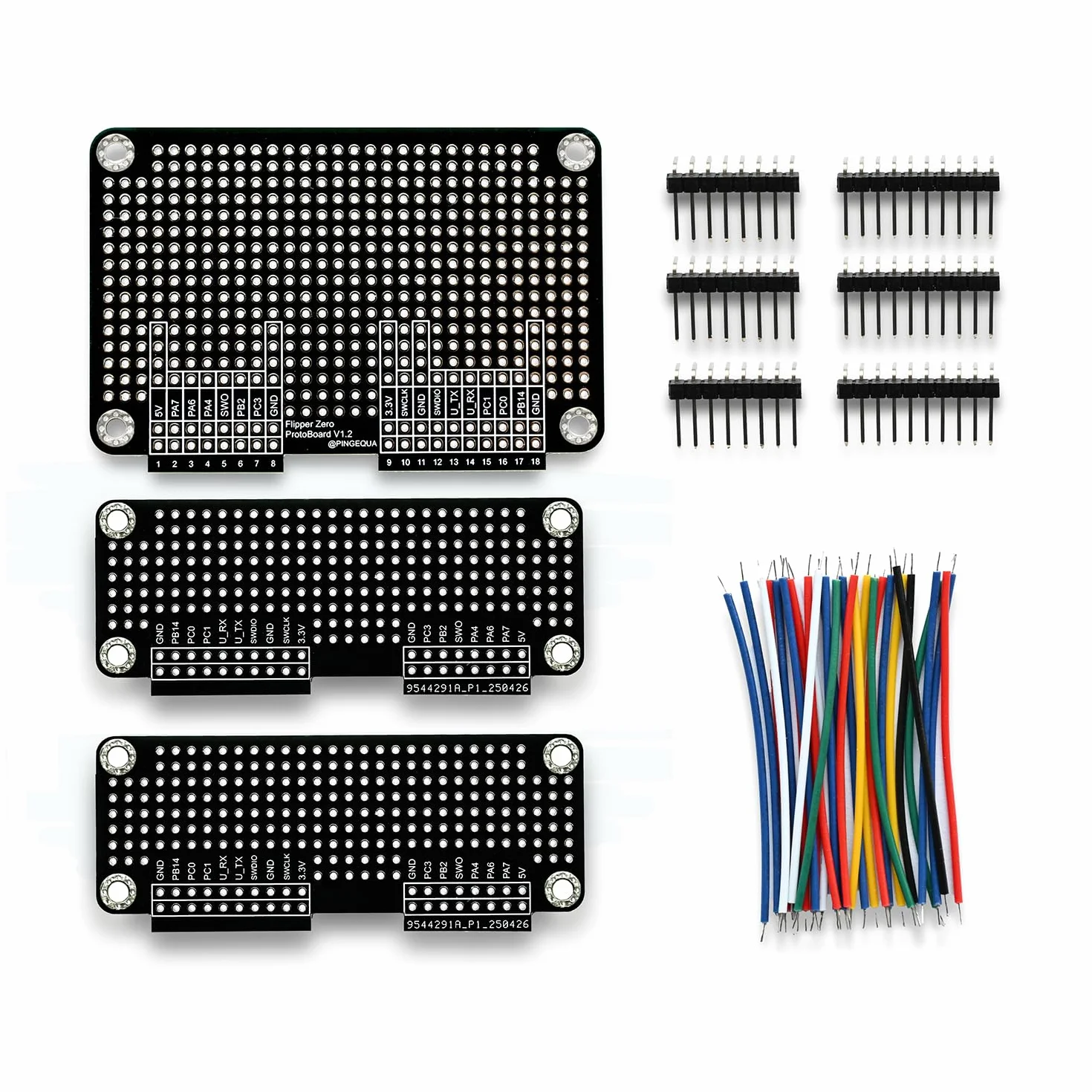 Zestaw tablicy prototypowej Flipper Zero – całkowicie czarny zestaw rozszerzeń płytki prototypowej z 1 dużymi i 2 małymi płytkami, zawiera pasujące piny nagłówkowe GPIO i przewody połączeniowe