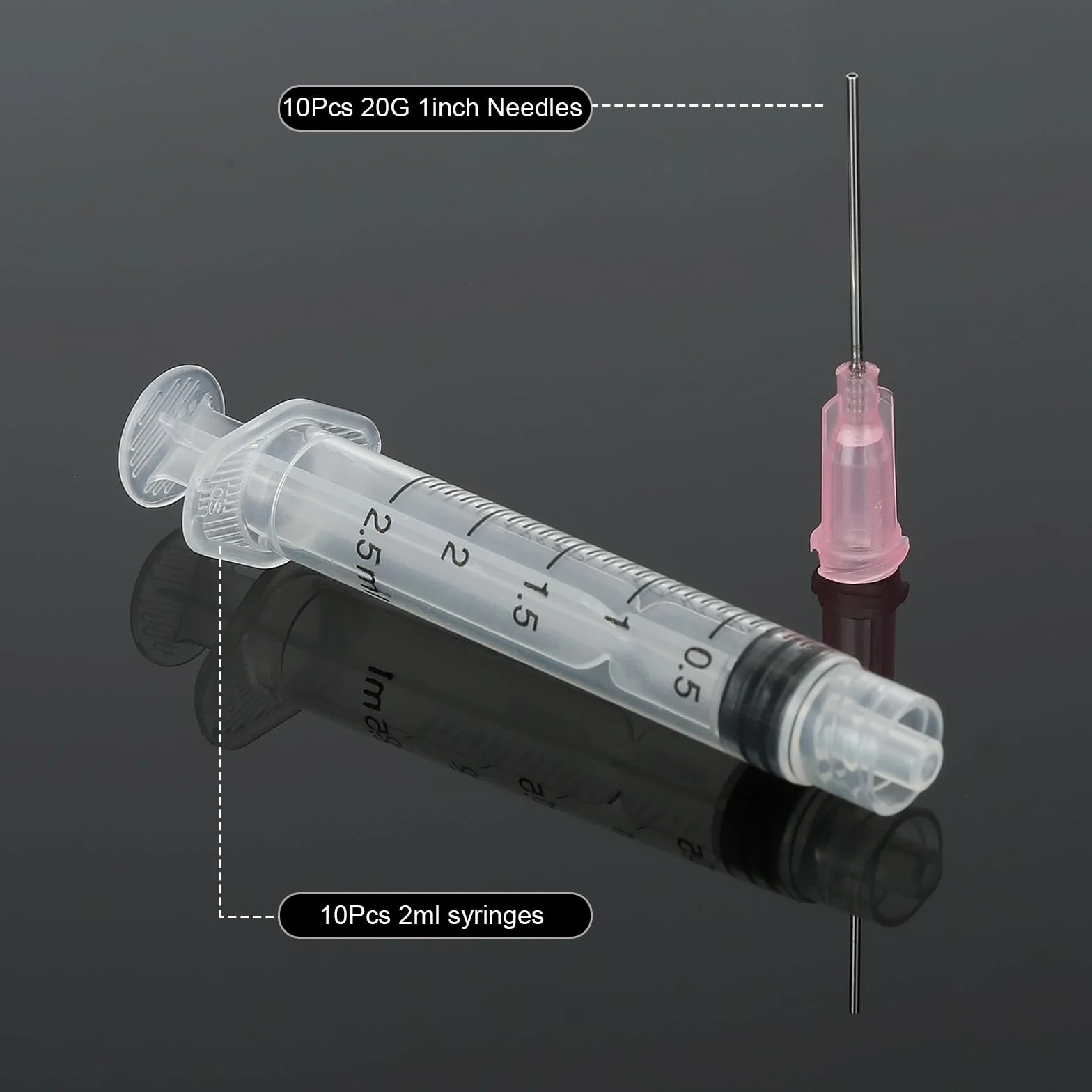 Zestaw strzykawek 2 ml z tępymi igłami 20 G, 10 sztuk, sterylne do samodzielnego napełniania