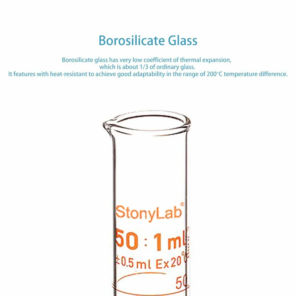 stonylab 1-pak cylindra z miarką, szkło borokrzemowe 50 ml ciężka ściana miarka ze szkła stopniowanego