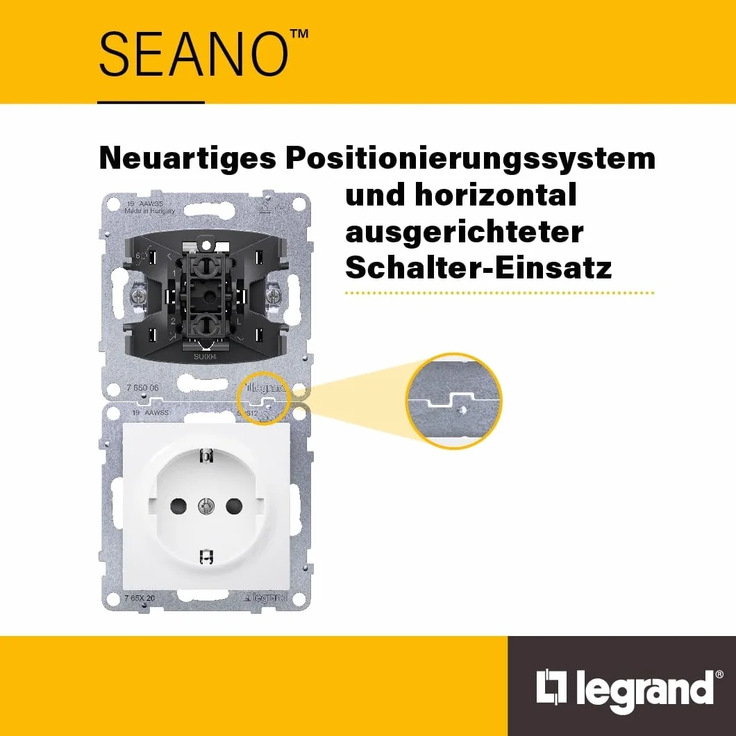 Legrand, SEANO przełącznik szeregowy, zaciski wtykowe, 2 x funkcja oświetlenia LED z możliwością doposażenia (numer artykułu: 764526), 2 x funkcja kontrolna LED z możliwością doposażenia (numer