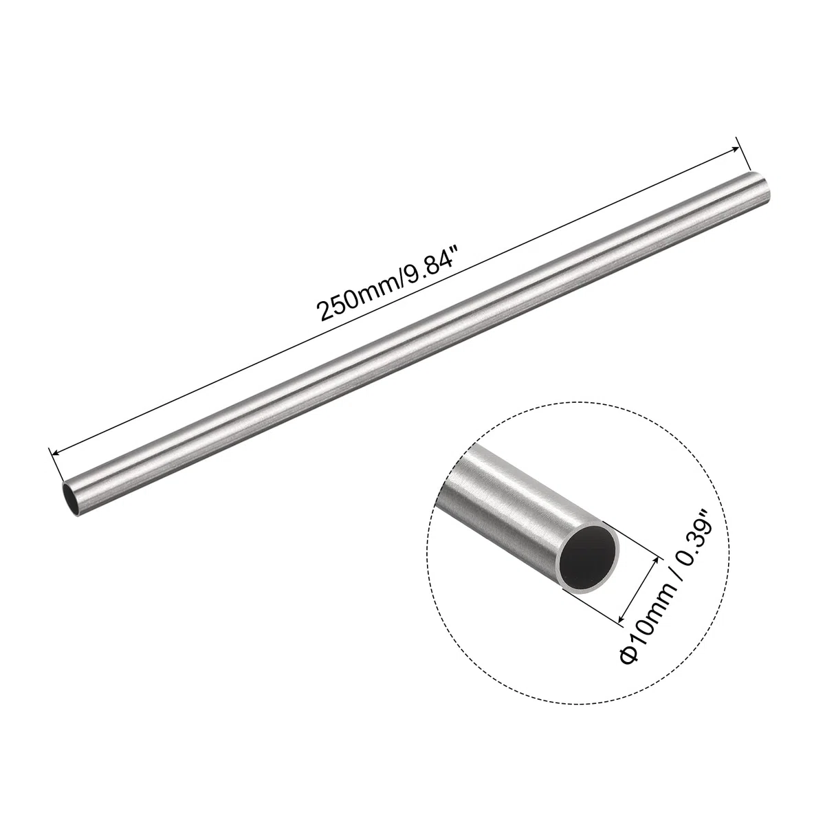 QUARKZMAN Rura kapilarna ze stali nierdzewnej 304 OD 10 mm x 0,7 mm, 250 mm, rura metalowa, grubość ścianki
