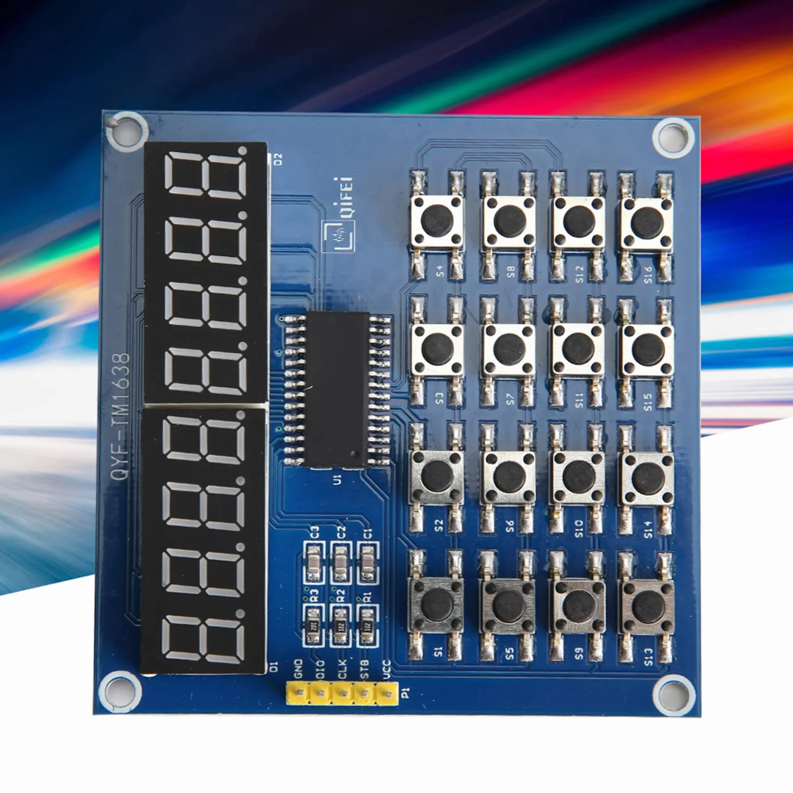 ASHATA TM1638 8-bitowy cyfrowy moduł z lampą LED, 3-przewodowy moduł sterujący MCU TM1638 z 8-bitową diodą LED i 16 klawiszami do skanowania i wyświetlania klawiatury