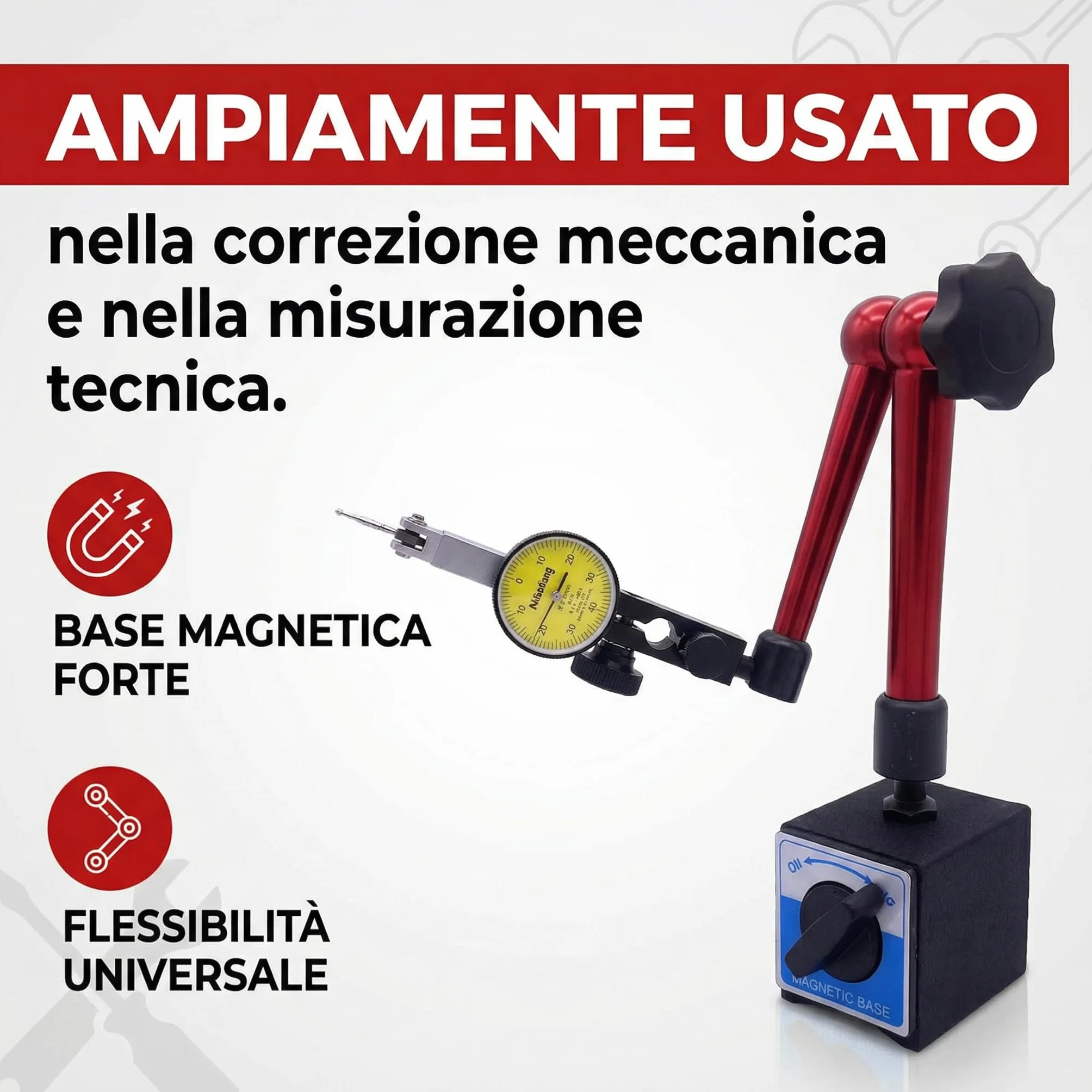 Uchwyt Czujnika Zegarowego z uniwersalną podstawą magnetyczną M5, Czujnik Zegarowy z podstawą magnetyczną Czujnik Zegarowy z Uchwytem na Stojak Ramię Magnetyczne do Czujnika