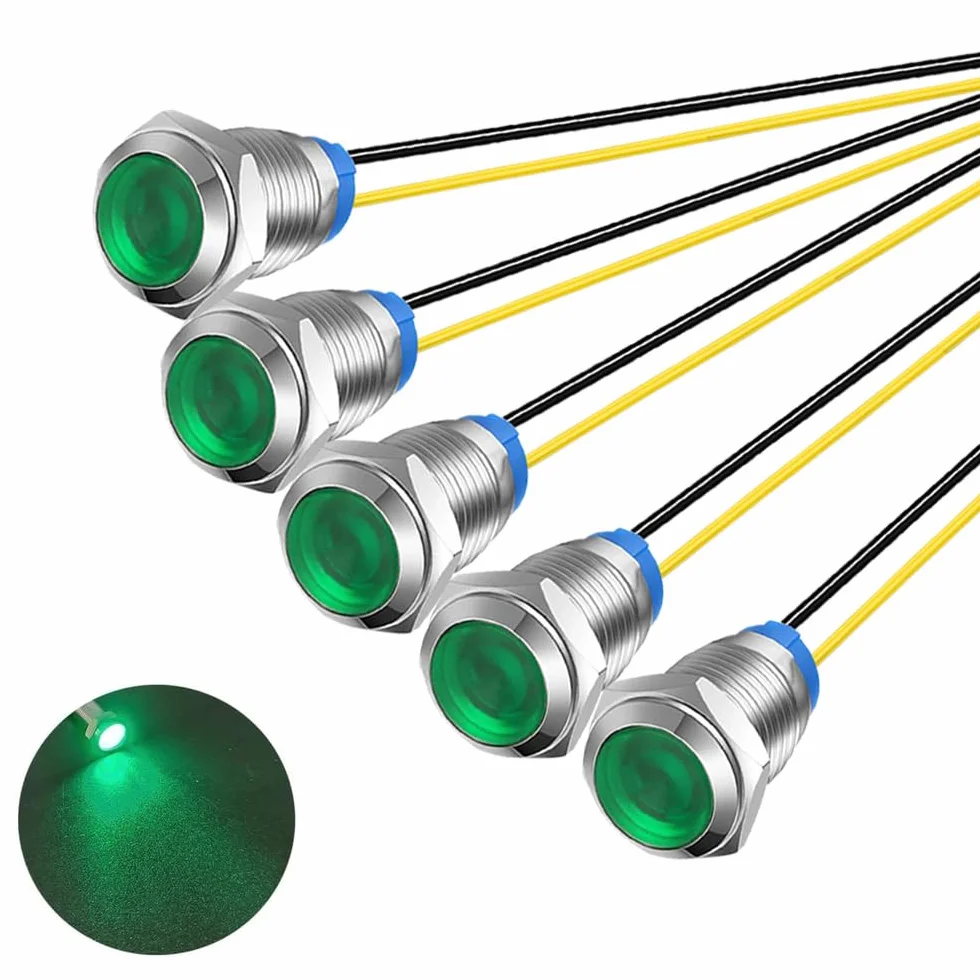 Gebildet 5 Sztuk 10mm 230V Ac Led Metalowy Wskaźnik Świetlny Wodoodporna Lampka Sygnalizacyjna (Zielona)