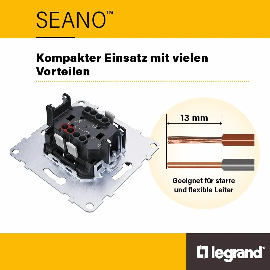 Legrand, SEANO przełącznik szeregowy, zaciski wtykowe, 2 x funkcja oświetlenia LED z możliwością doposażenia (numer artykułu: 764526), 2 x funkcja kontrolna LED z możliwością doposażenia (numer