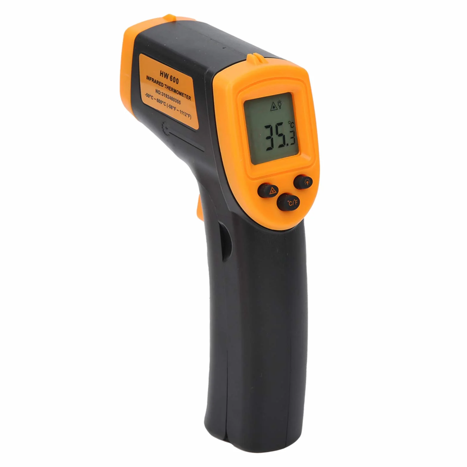 LCD Termometr na podczerwień Bezdotykowy Cyfrowy Pistolet do Pomiaru Temperatury Ręczny Miernik Temperatury Pistolet do Pomiaru Temperatury od -50 ℃ do 600 ℃ (Żółty)