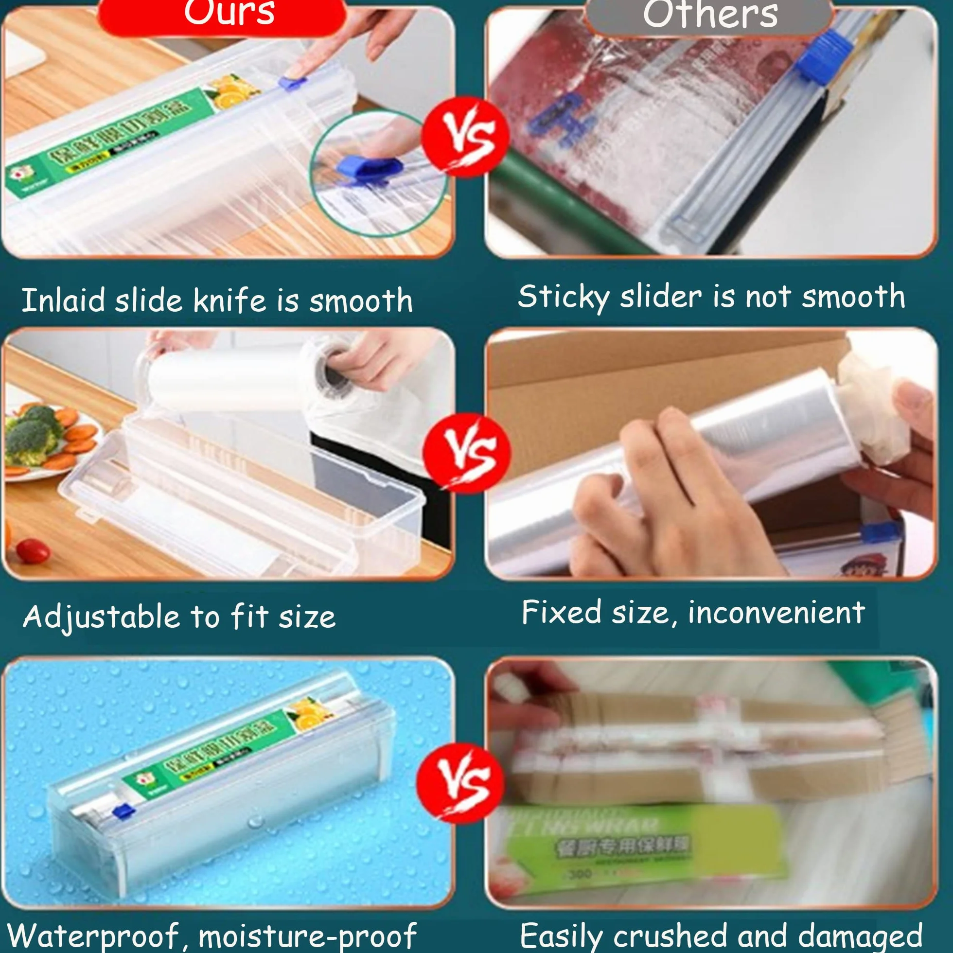 Plastikowy Obcinacz do Owijania, Dozownik do folii Spożywczych, Folia Wielokrotnego Użytku Tworzywo Sztuczne, do Pieczenia, Papier Maślany, Kuchnia Domowa