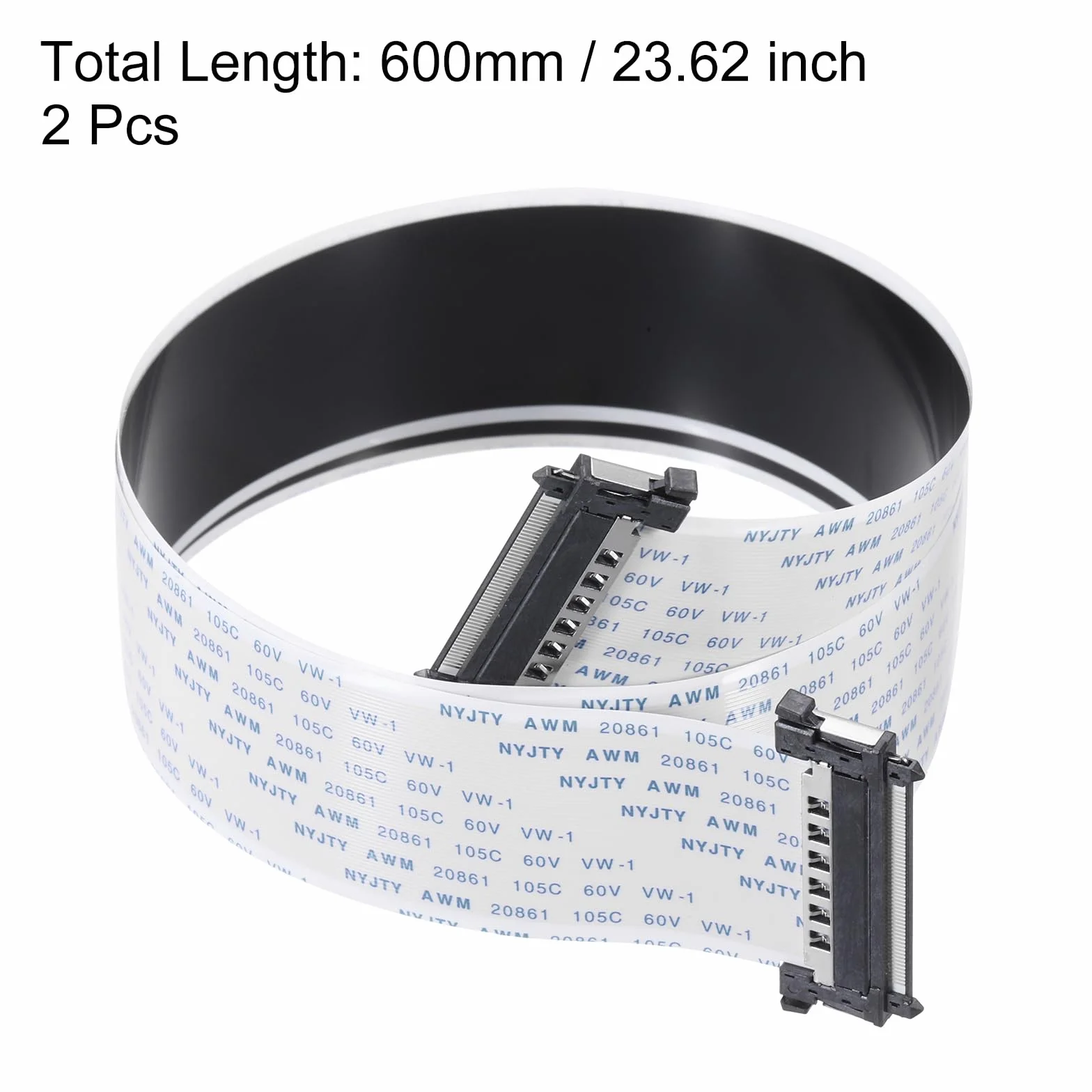 QUARKZMAN Elastyczny kabel taśmowy 2 sztuki, 51 pinów 600 mm 0,5 mm Pitch FPC FFC kabel do ekranu LCD, samochodu, odtwarzacza audio, DVD, laptopa, ekranu