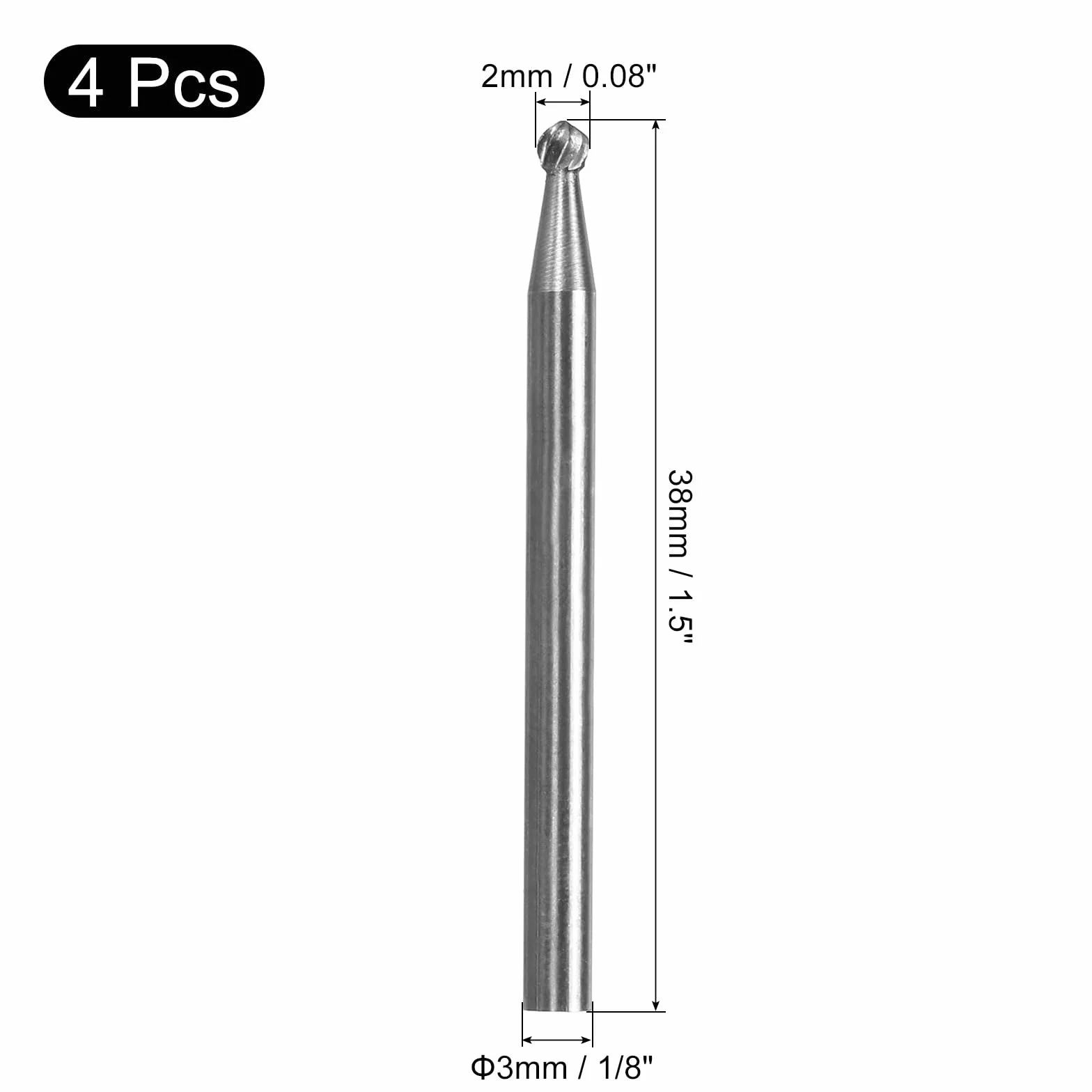 QUARKZMAN Frezy obrotowe z węglika wolframu 1/8" pojedyncze cięcie kula 2 mm 4 szt
