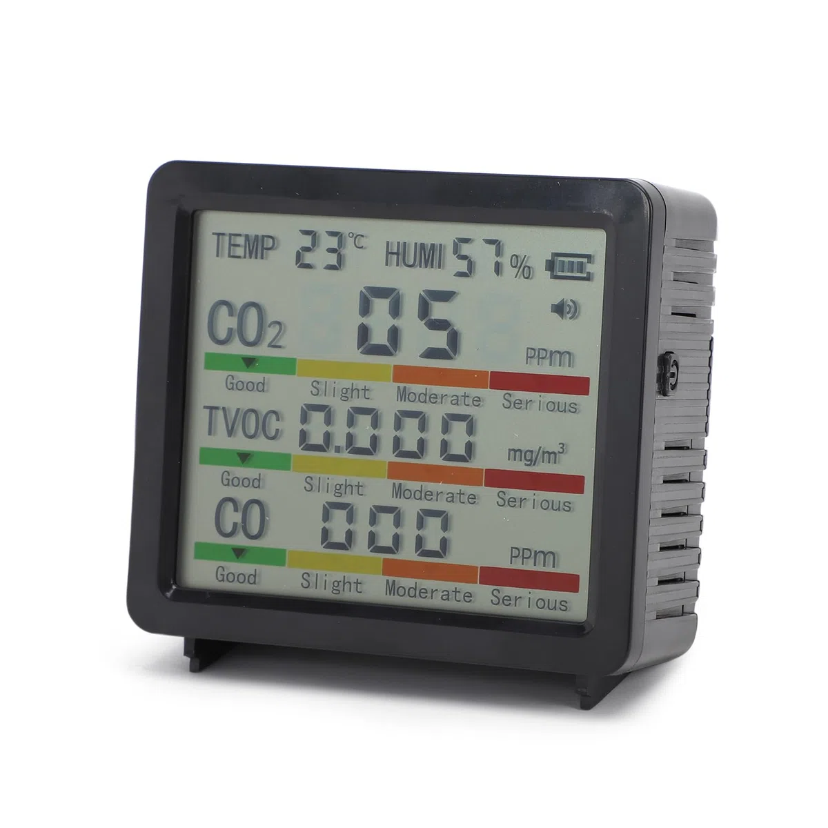 Monitor Jakości Gazu 5 w 1, Przenośny Tester Jakości Powietrza w Pomieszczeniach z Czujnikiem Temperatury i Wilgotności CO2 TVOC CO, do Sypialni w Samochodzie w Biurze Domowym (BLACK)