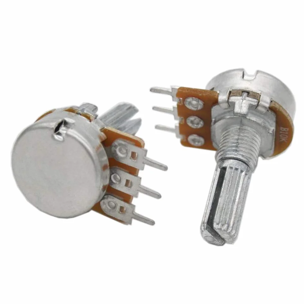 Potencjometr liniowy B10K WH148 3-pinowy obrotowy czarna zakrętka aluminiowa