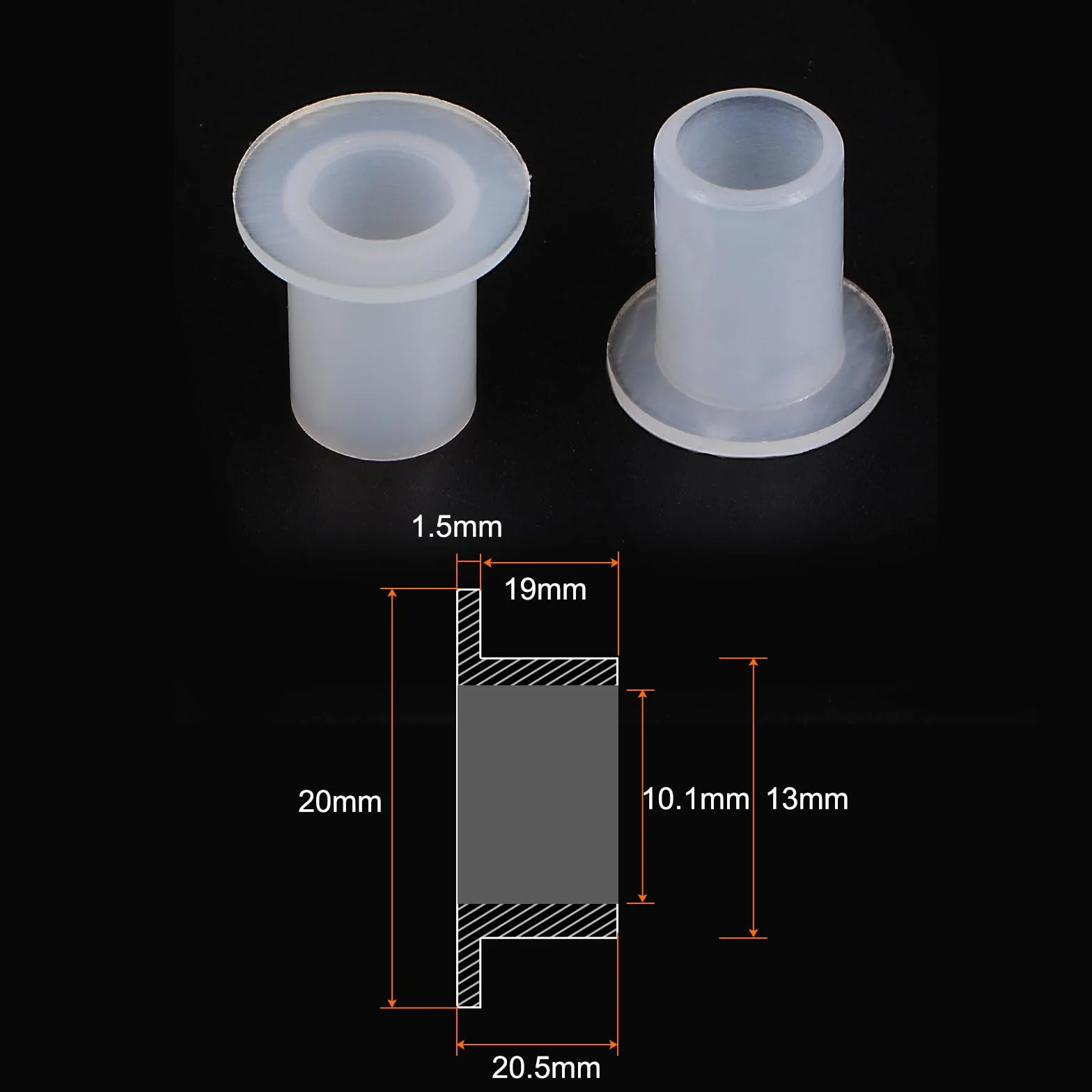 QUARKZMAN 4 szt. tuleja kołnierzowa łożysko 10,1 mm otwór 13 mm AD 20,5 mm długość nylonowe tuleje do wałka białe