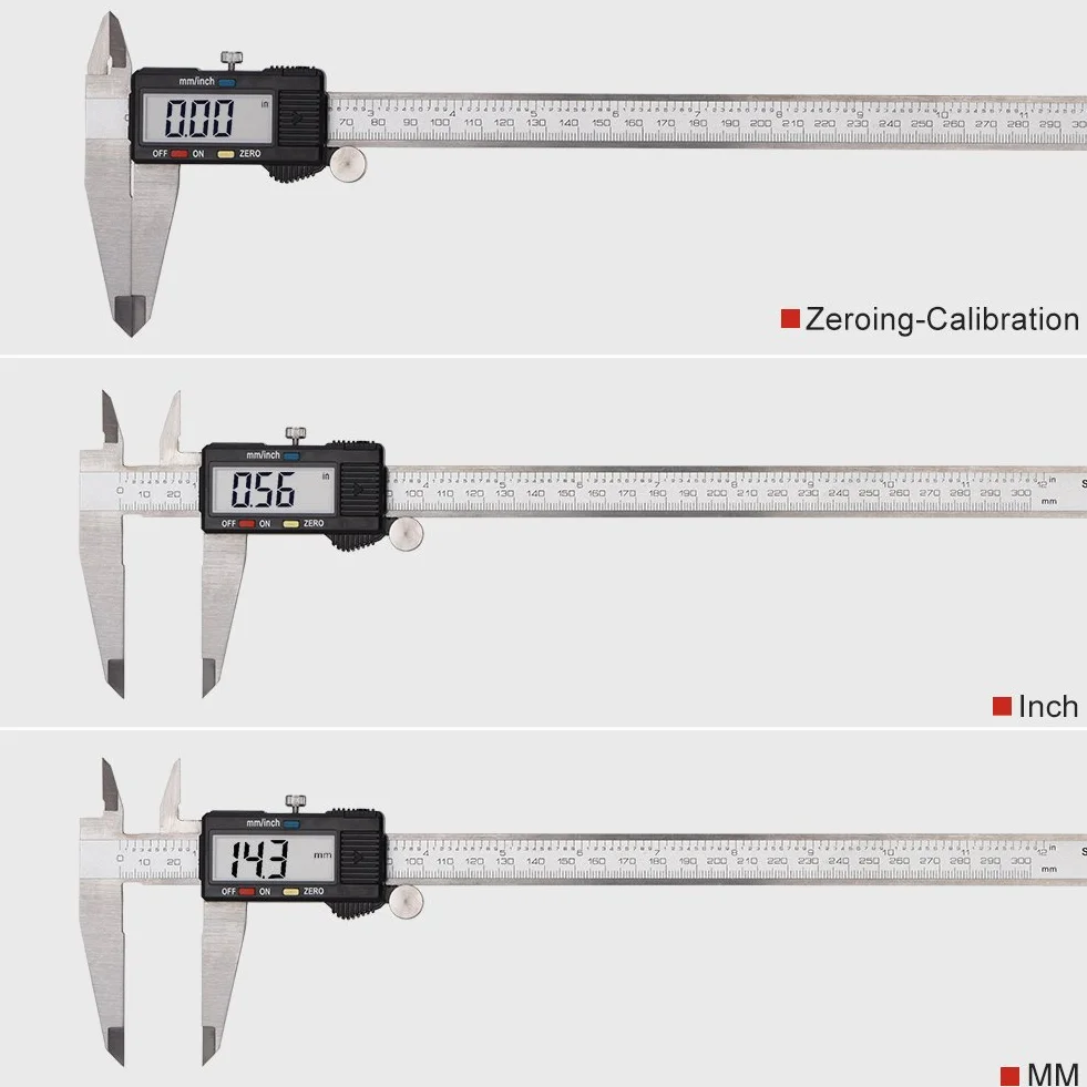 Suwmiarka 30 cm cyfrowa z wyświetlaczem LCD, wykonana ze stali nierdzewnej, konwersja metryczna, urządzenie precyzyjne, z baterią i etui