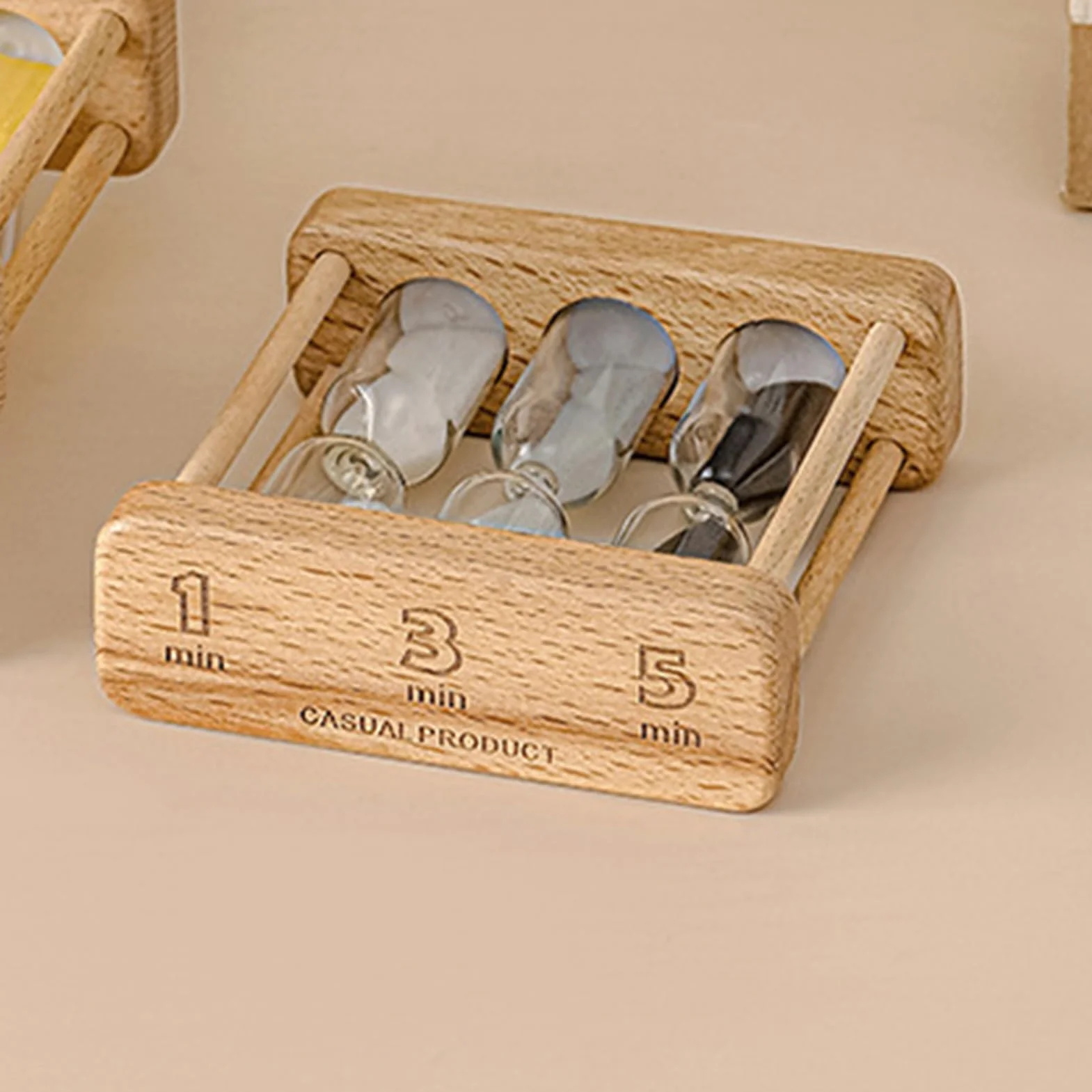Pogrubiona klepsydra kombinowana 1,3,5-minutowa z drewna, minutnik szklany, mini klepsydra 3 w 1, zestaw timera