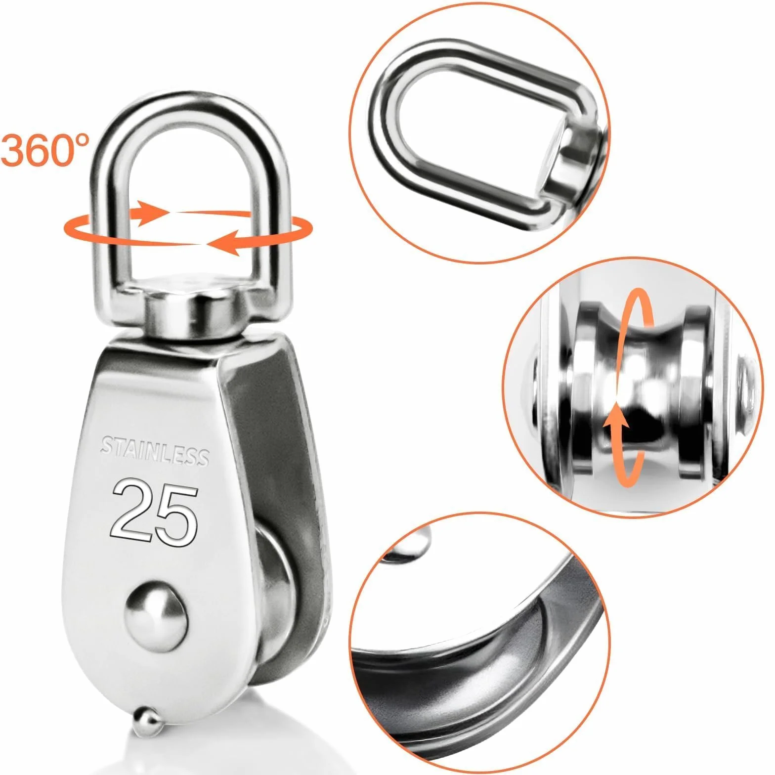SWTYExt 2 sztuki małe bloczki 25mm, bloczki M25 do linki, nośność 150 kg, stal nierdzewna 304, bloczek linowy z łożyskiem kulkowym do linki o średnicy do 11 mm