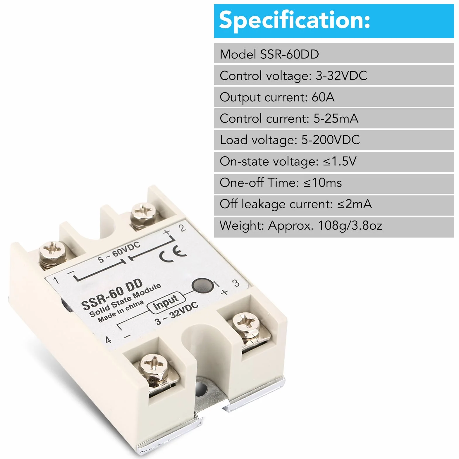 Przekaźnik półprzewodnikowy DC-DC SSR-60DD 60A 3-32V DC 5-110VDC