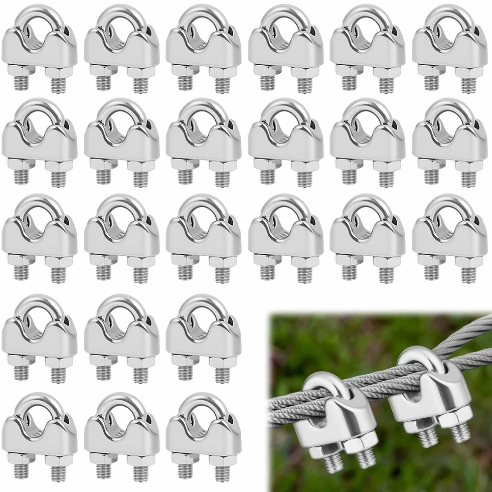 Flintronic Zacisk do liny drucianej 4 mm 304 stal nierdzewna U zaciski linowe M4 24 sztuki