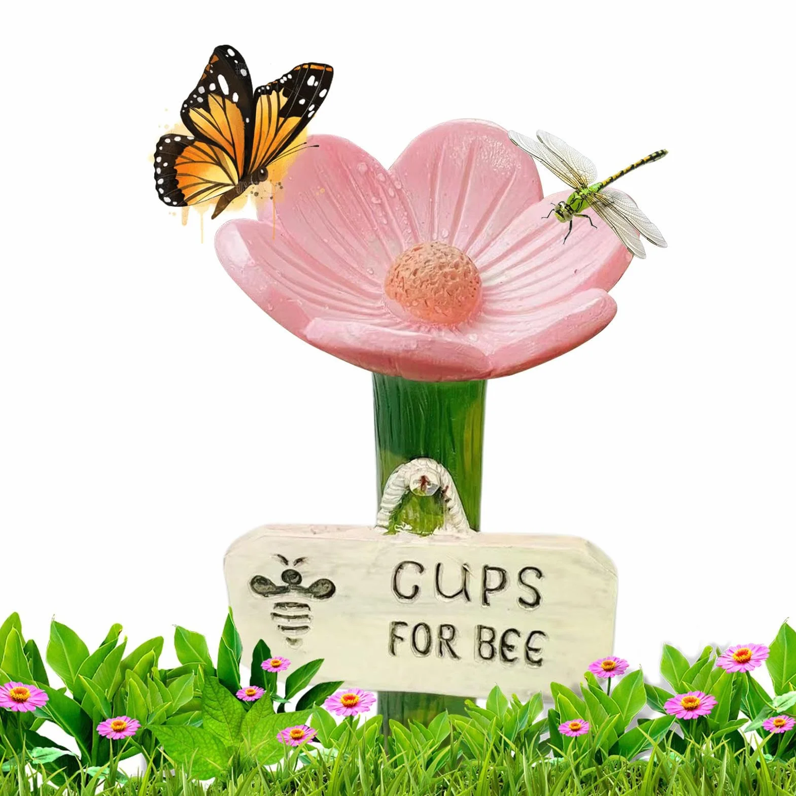 Butterfly Watering Station, Colorful Flower Shaped Bee Feeder Cups, 2.56x4.33 inches Convenient Portable Safe Drinking Station for Pollinators in Gardens Pathways and Driveways