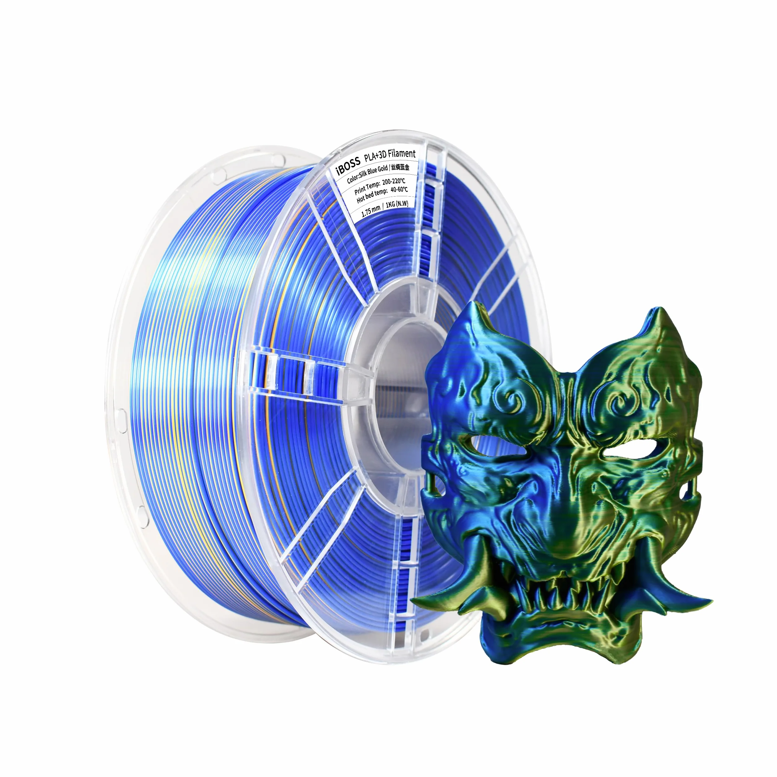 iBOSS PLA PLUS filament do drukarki 3D, 1,75 mm, dwukolorowy jedwabny filament do drukowania 3D, współwytłaczany, jedwabny, dwukolorowy, niebieski zielony