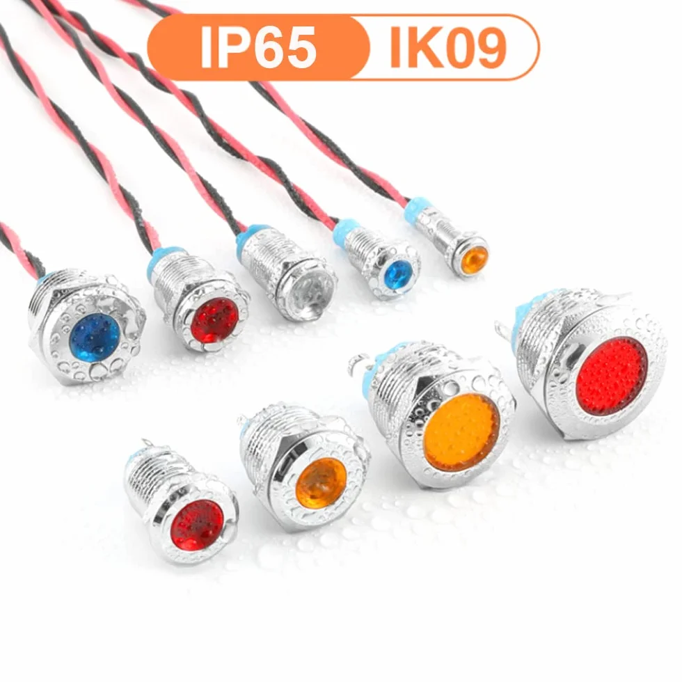 GUUZI Lampka Kontrolna LED 10mm 12-24V Wodoodporna Panel Metalowy Czerwony 4 szt