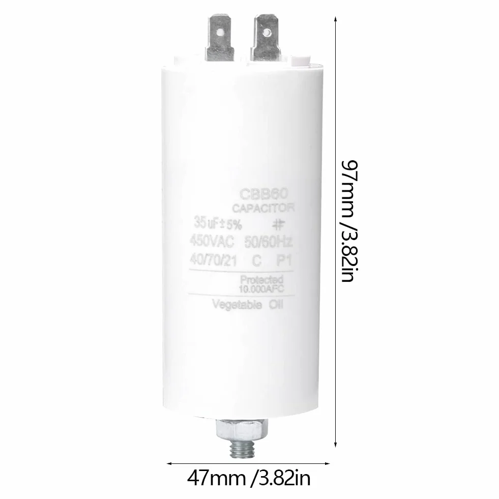 Kondensator CBB60 35uF 450V rozruchowy silnika cienkowarstwowy z nakrętką śrubową do pralki