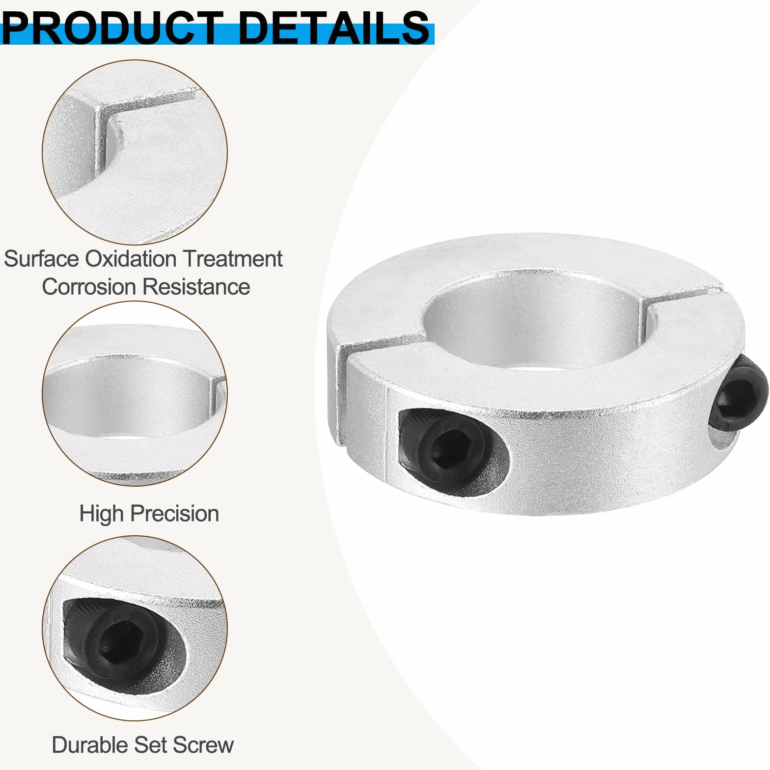 PATIKIL Otwór 30 mm podwójny podział kołnierz wału zaciskowego 50 mm OD 15 mm grubość, 2 szt. Kołnierz blokujący ze stopu aluminium styl zacisk ze śrubą mocującą do przemysłu mechanicznego, srebrny