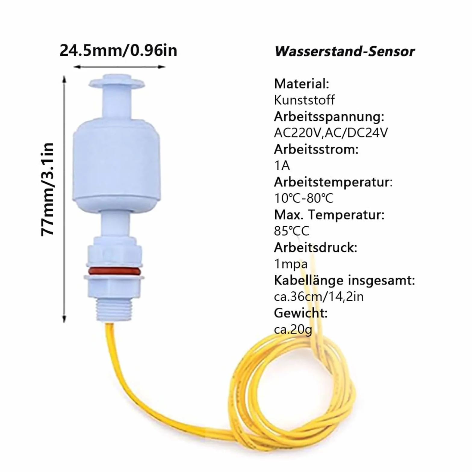 3 czujniki poziomu wody, zarówno obwody AC 220 V, jak i AC/DC24 V, przełącznik pływakowy, czujnik cieczy do hydroponiki, prac ogrodowych, akwarium, zbiorników basenowych, 52 mm