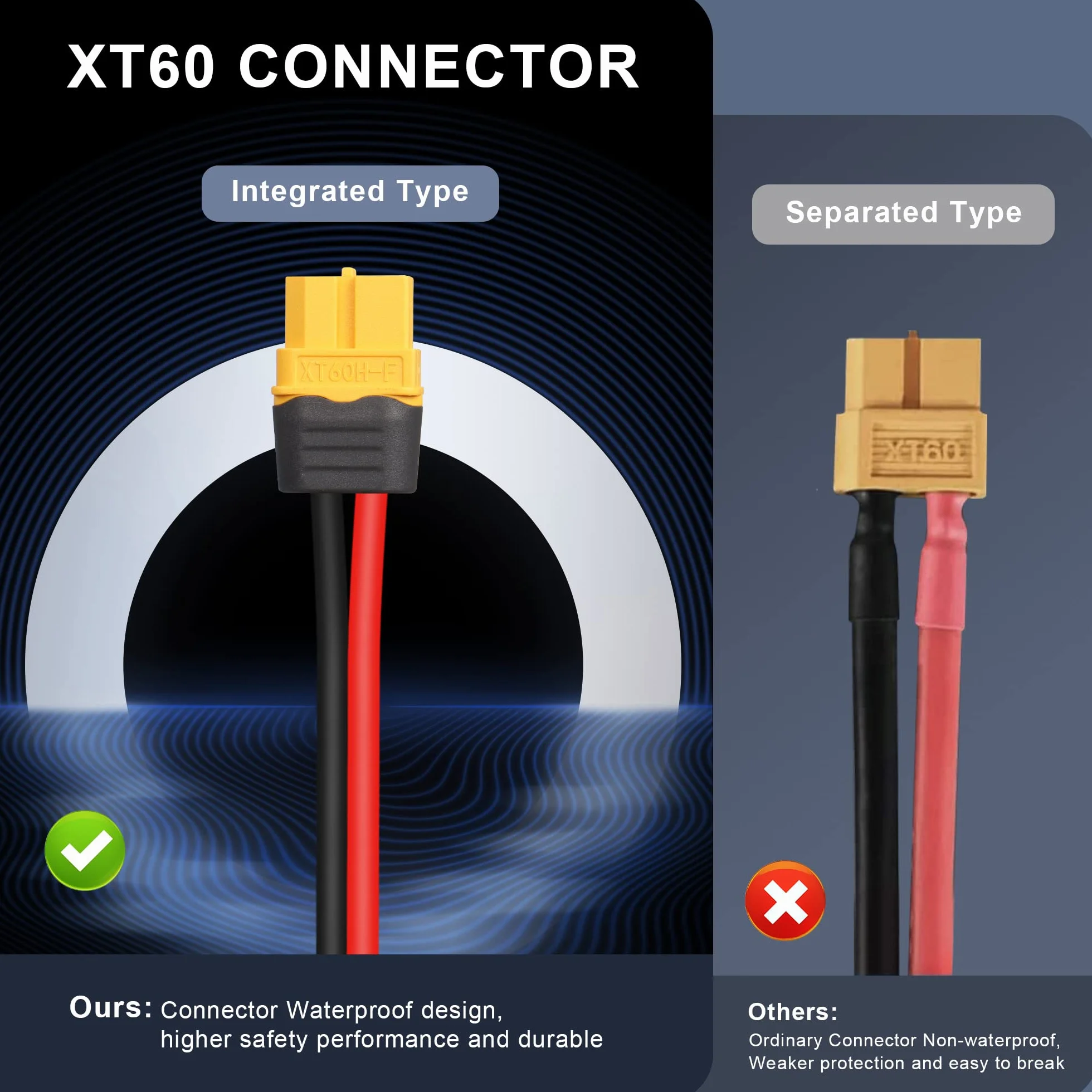 GINTOOYUN XT60 Y przedłużacz rozdzielacza 12 AWG XT60 żeński na podwójny męski adapter złącza do panelu słonecznego, generatora słonecznego, przenośnej elektrowni, drona, kampera, statku itp. (0,3 m