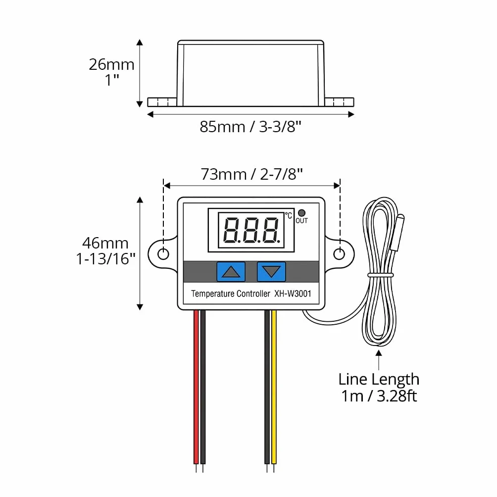 QWORK® Cyfrowy moduł regulatora temperatury LED, 12 V DC 120 W, zakres -50 ℃ do 110 ℃, tryb ogrzewania i chłodzenia, wodoodporna sonda 1 m