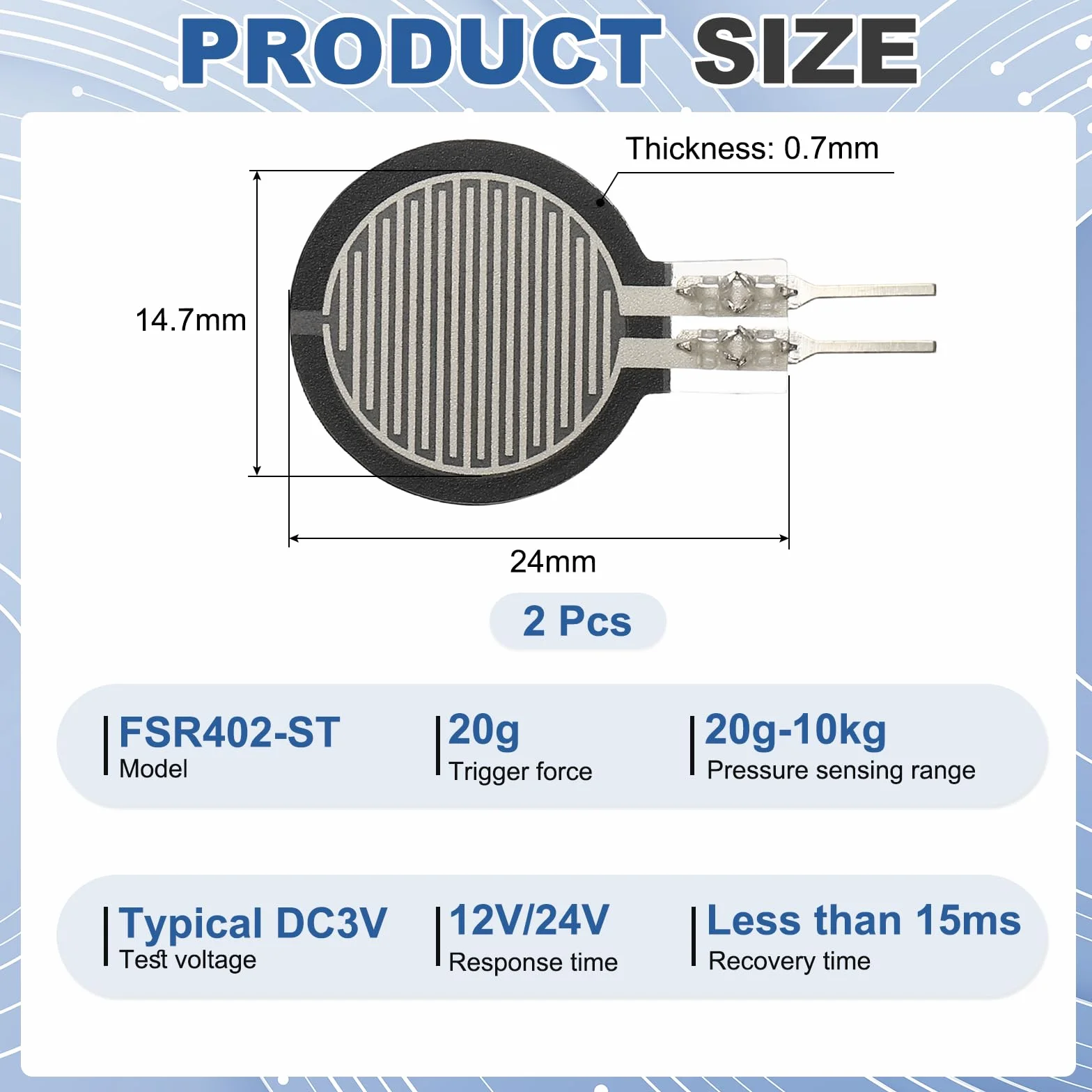 QUARKZMAN Czujnik ciśnienia foliowego FSR402-ST 20g-10 kg 14,7 mm wysoka precyzja 2 szt