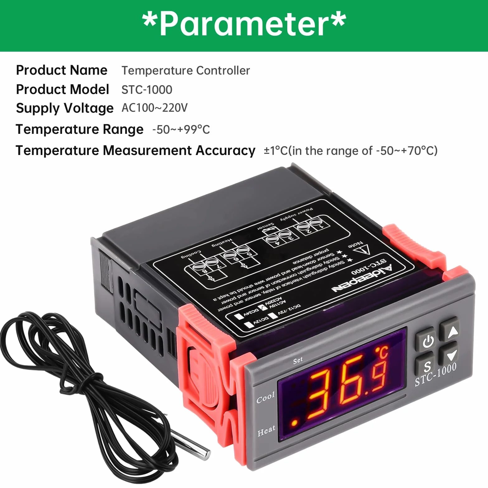 Regulator temperatury AC 110V-220V, uniwersalny termostat cyfrowy STC-1000 z czujnikiem temperatury, wyświetlaczem Celsjusza i Fahrenheita, ciepło/chłodzenie