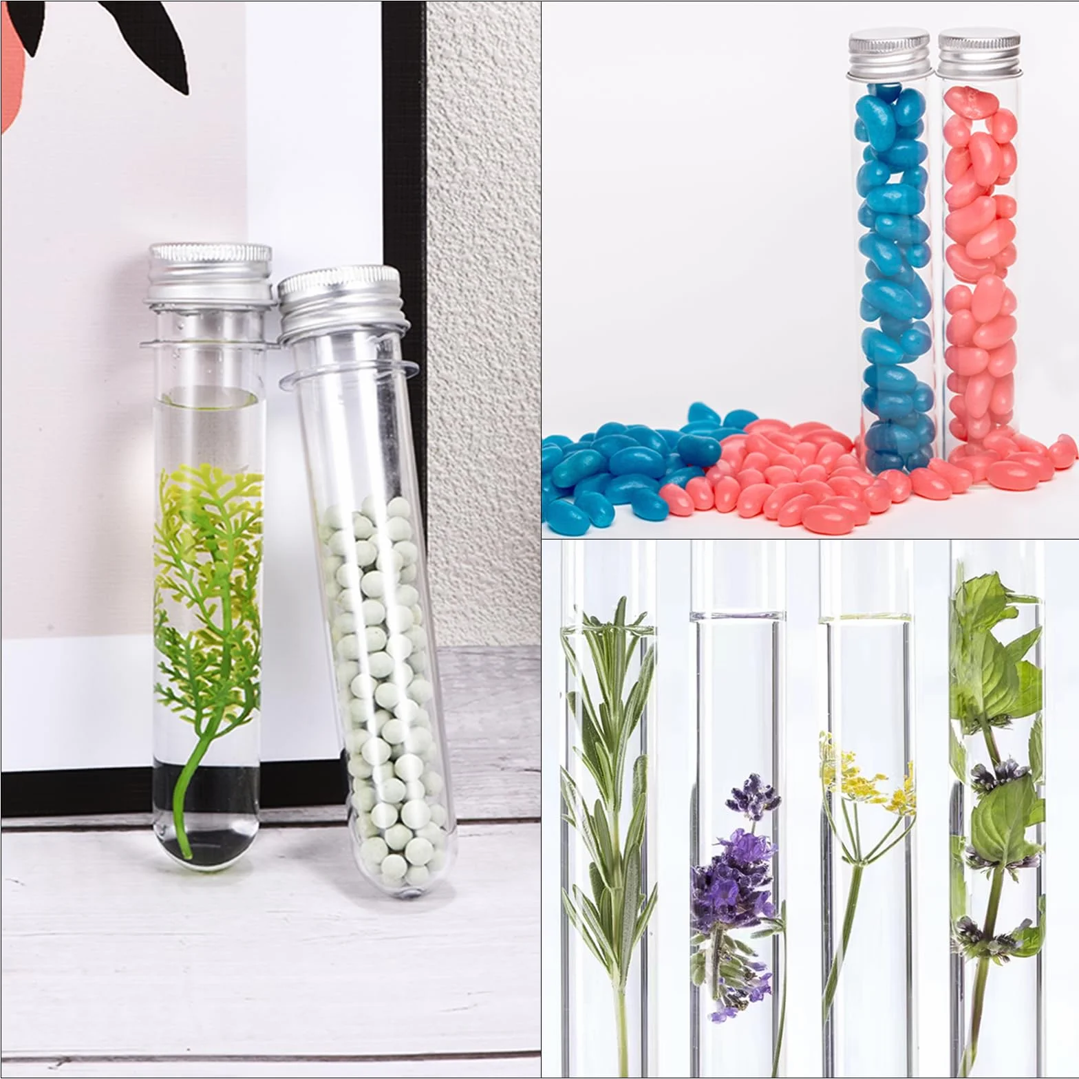 PATIKIL Plastikowe rurki 45 ml nakrętki, 6 szt. 141 x 25 mm dekoracje naukowe, przechowywanie cukierków, pereł, sól do kąpieli, wykorzystanie laboratoryjne, srebrny odcień